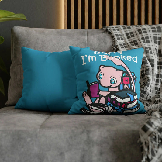 Mew Pokemon Sorry I'm Booked Faux Suede Square Pillow Case in blue