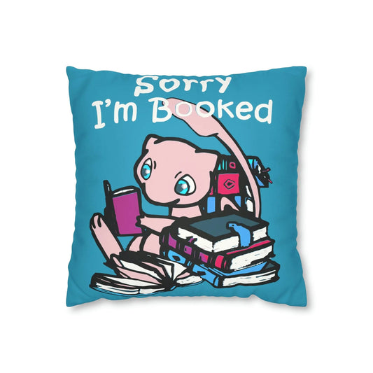 Mew Pokemon Sorry I'm Booked Faux Suede Square Pillow Case in blue