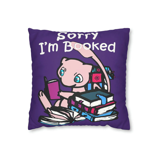 Mew Pokemon Sorry I'm Booked Faux Suede Square Pillow Case in purple