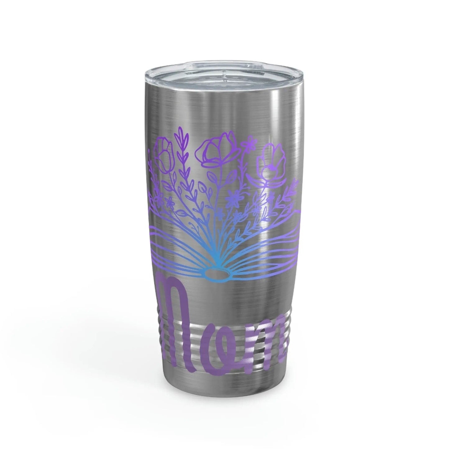 Mom loves books and flowers Ringneck Tumbler, 20oz 20oz Silver