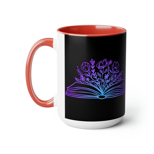 Mom loves books and flowers Two-Tone Coffee Mugs, 15oz