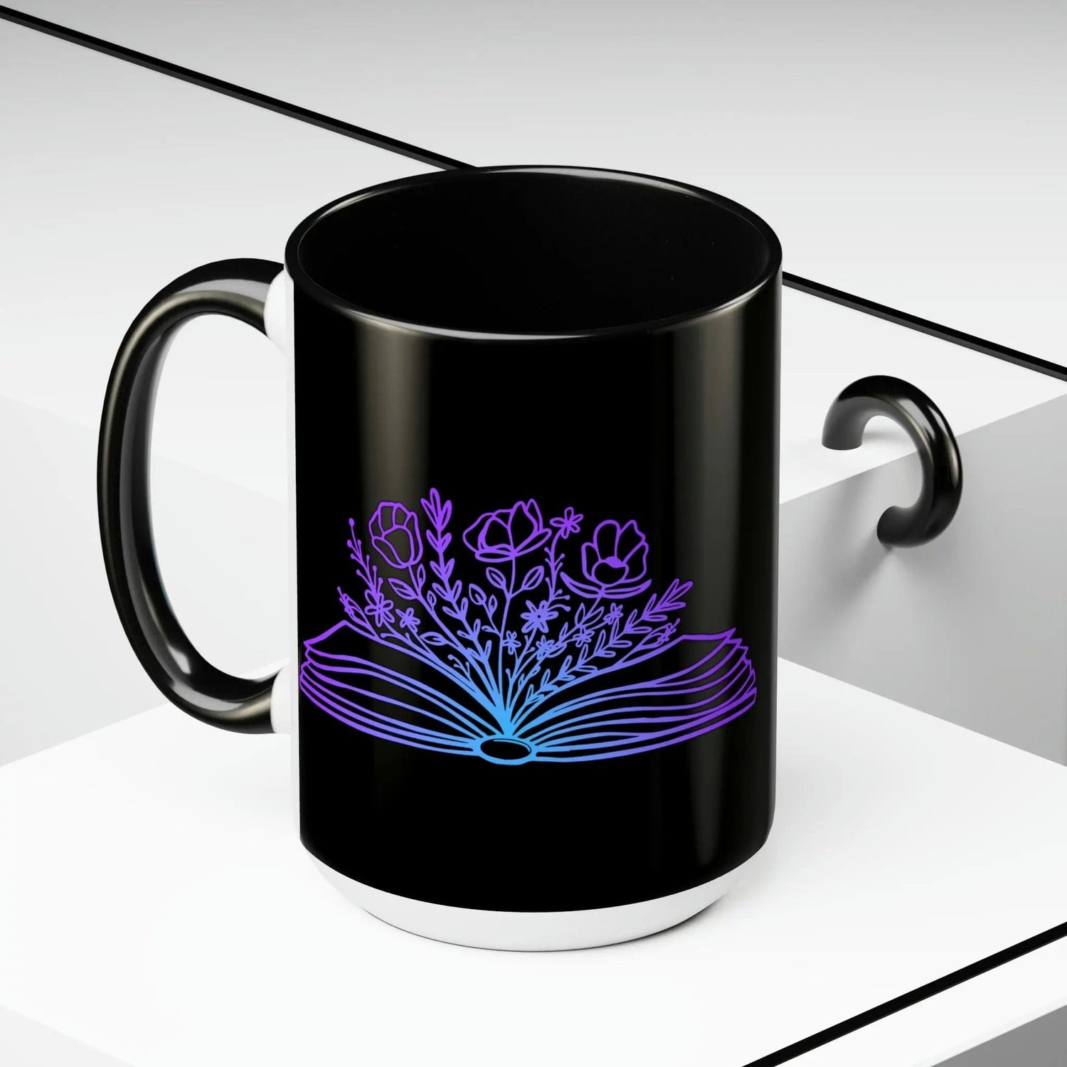 Mom loves books and flowers Two-Tone Coffee Mugs, 15oz