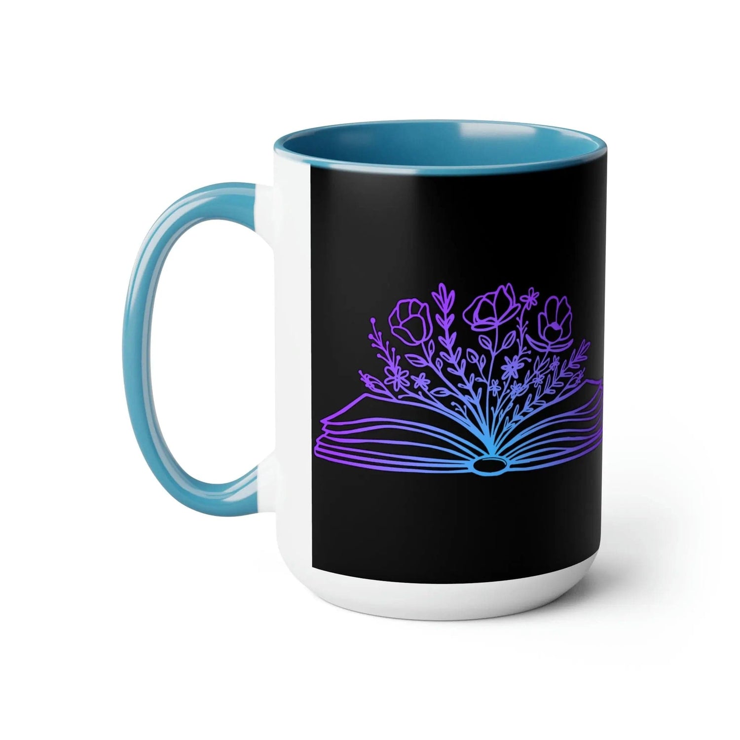 Mom loves books and flowers Two-Tone Coffee Mugs, 15oz 15oz Light Blue