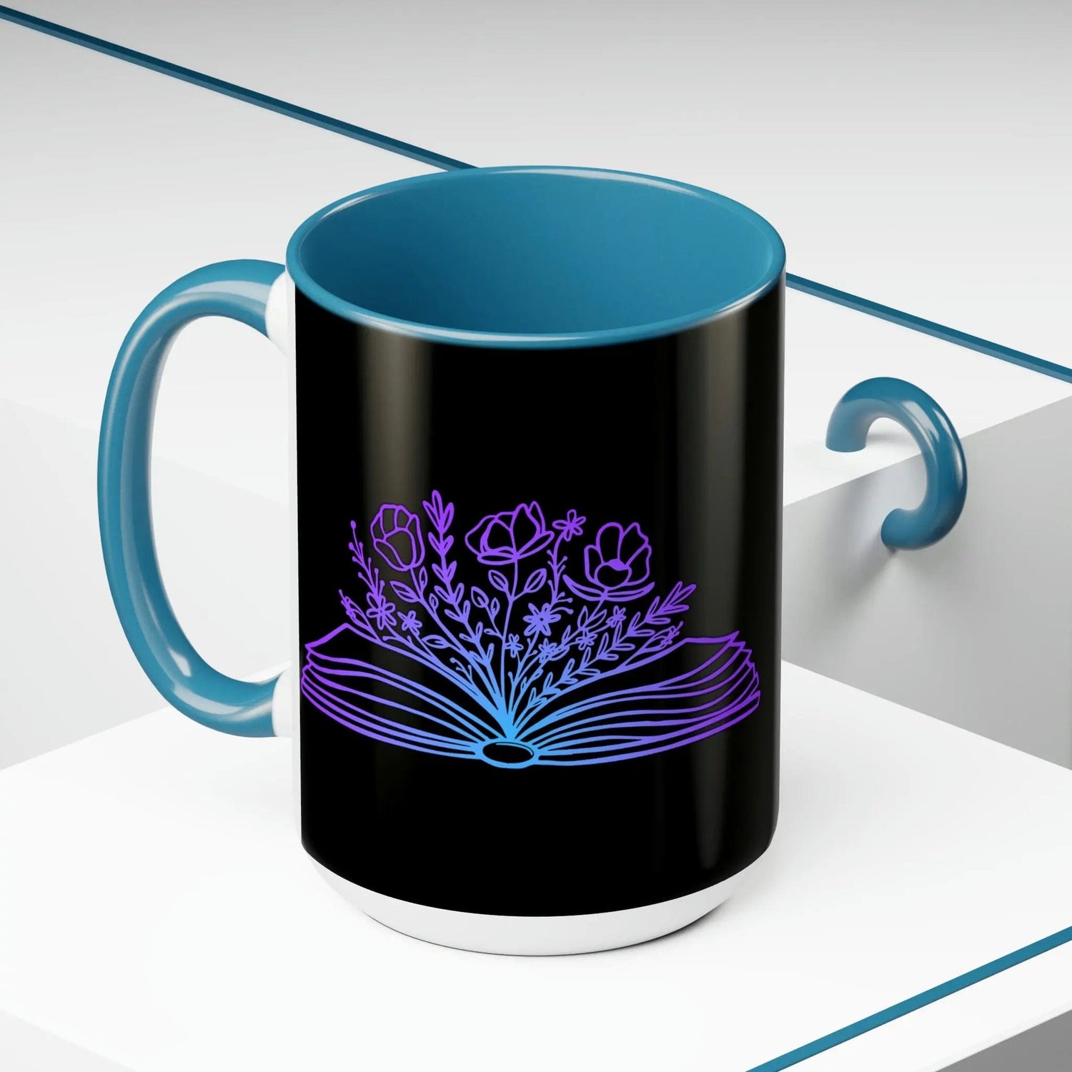 Mom loves books and flowers Two-Tone Coffee Mugs, 15oz