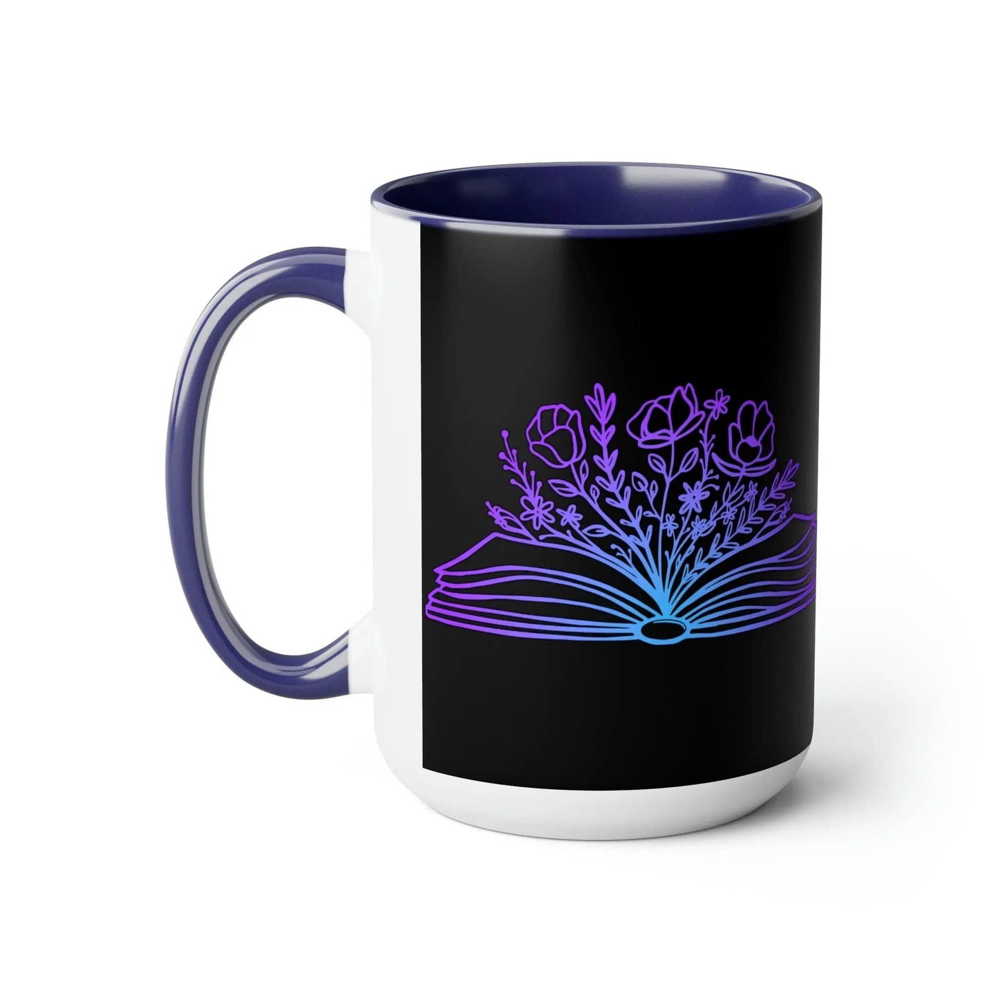 Mom loves books and flowers Two-Tone Coffee Mugs, 15oz 15oz Blue