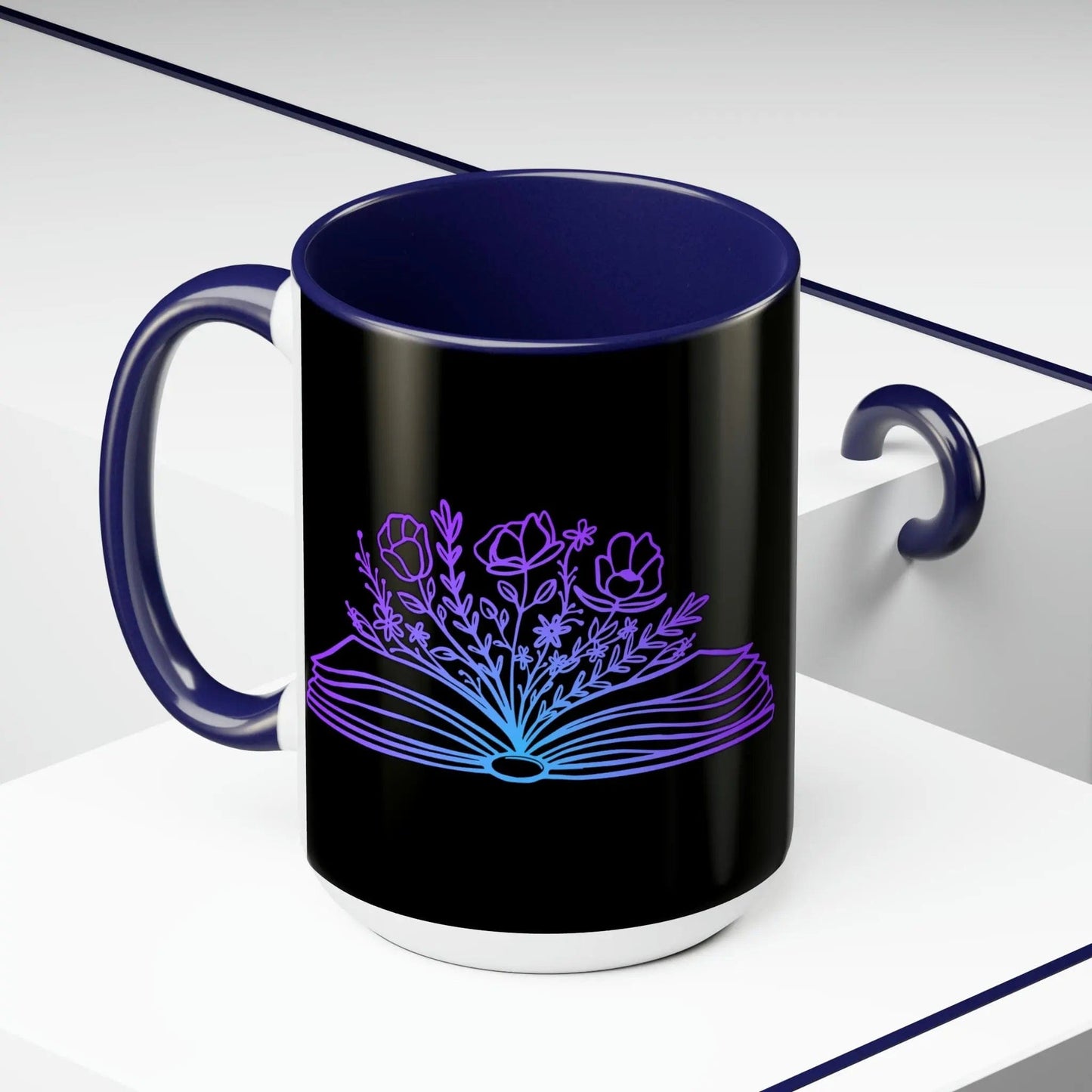 Mom loves books and flowers Two-Tone Coffee Mugs, 15oz