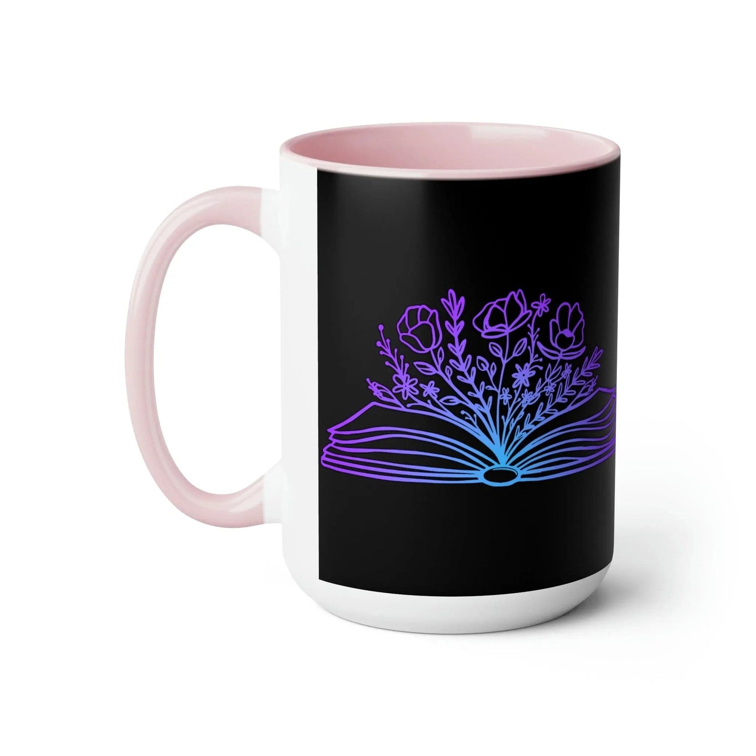 Mom loves books and flowers Two-Tone Coffee Mugs, 15oz 15oz Pink