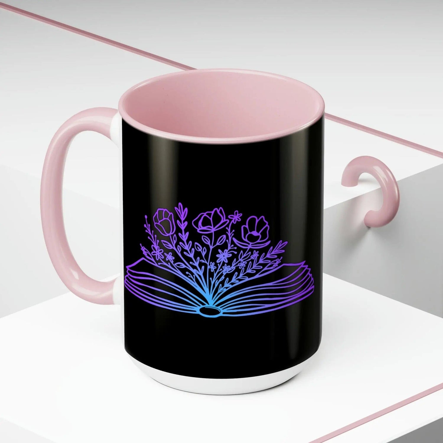 Mom loves books and flowers Two-Tone Coffee Mugs, 15oz