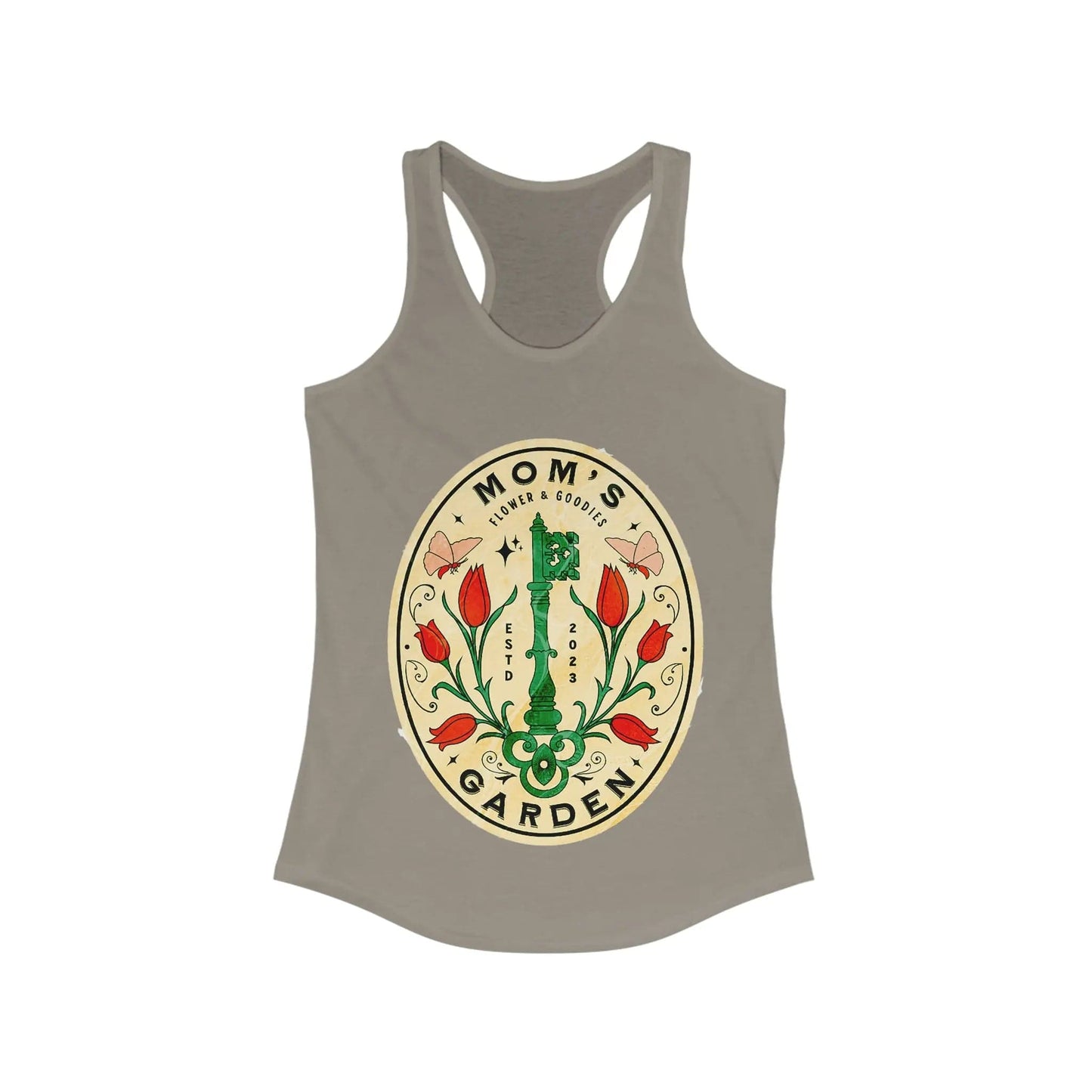 Mom's Garden sign tanktop Women's Ideal Racerback Tank Solid Warm Gray