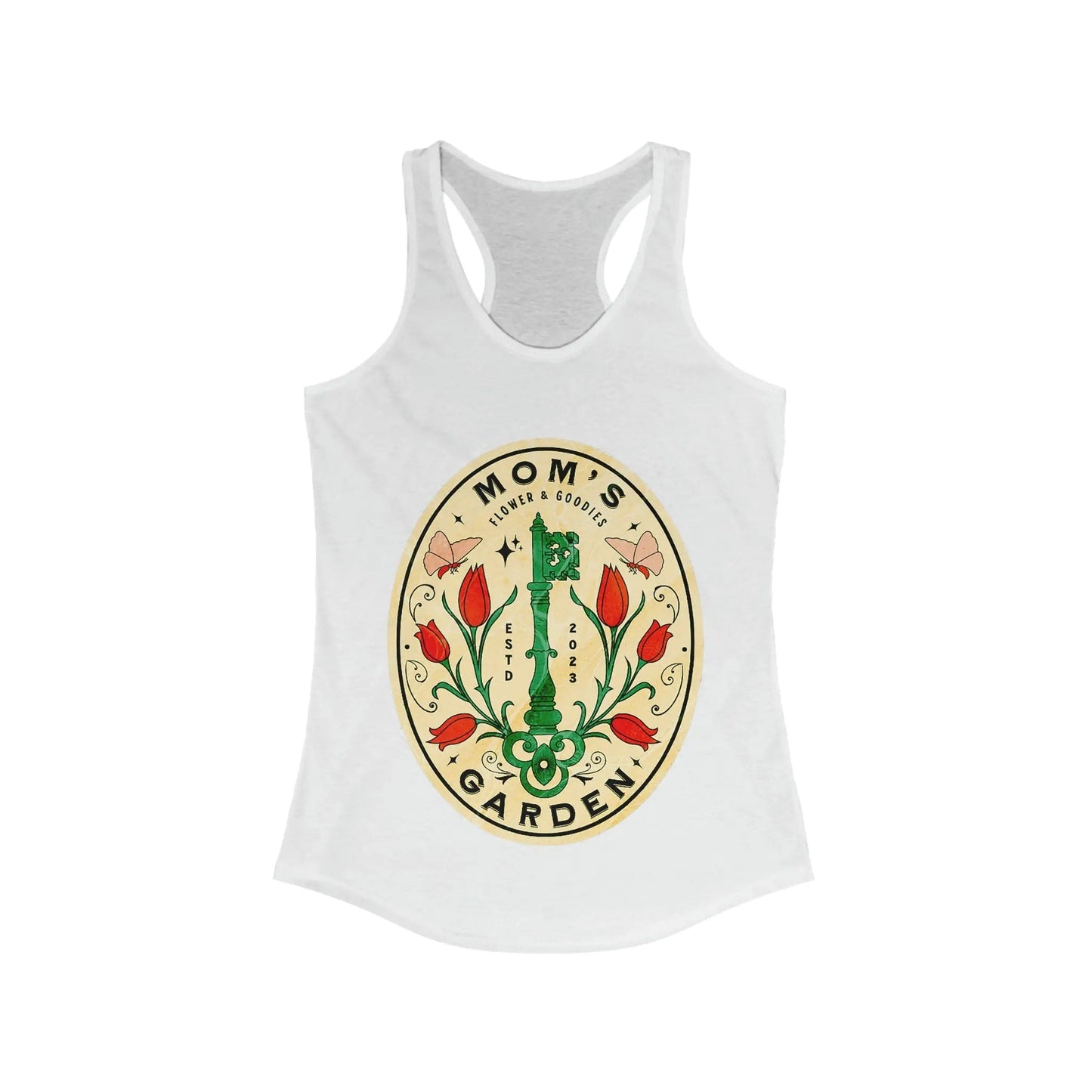 Mom's Garden sign tanktop Women's Ideal Racerback Tank Solid White