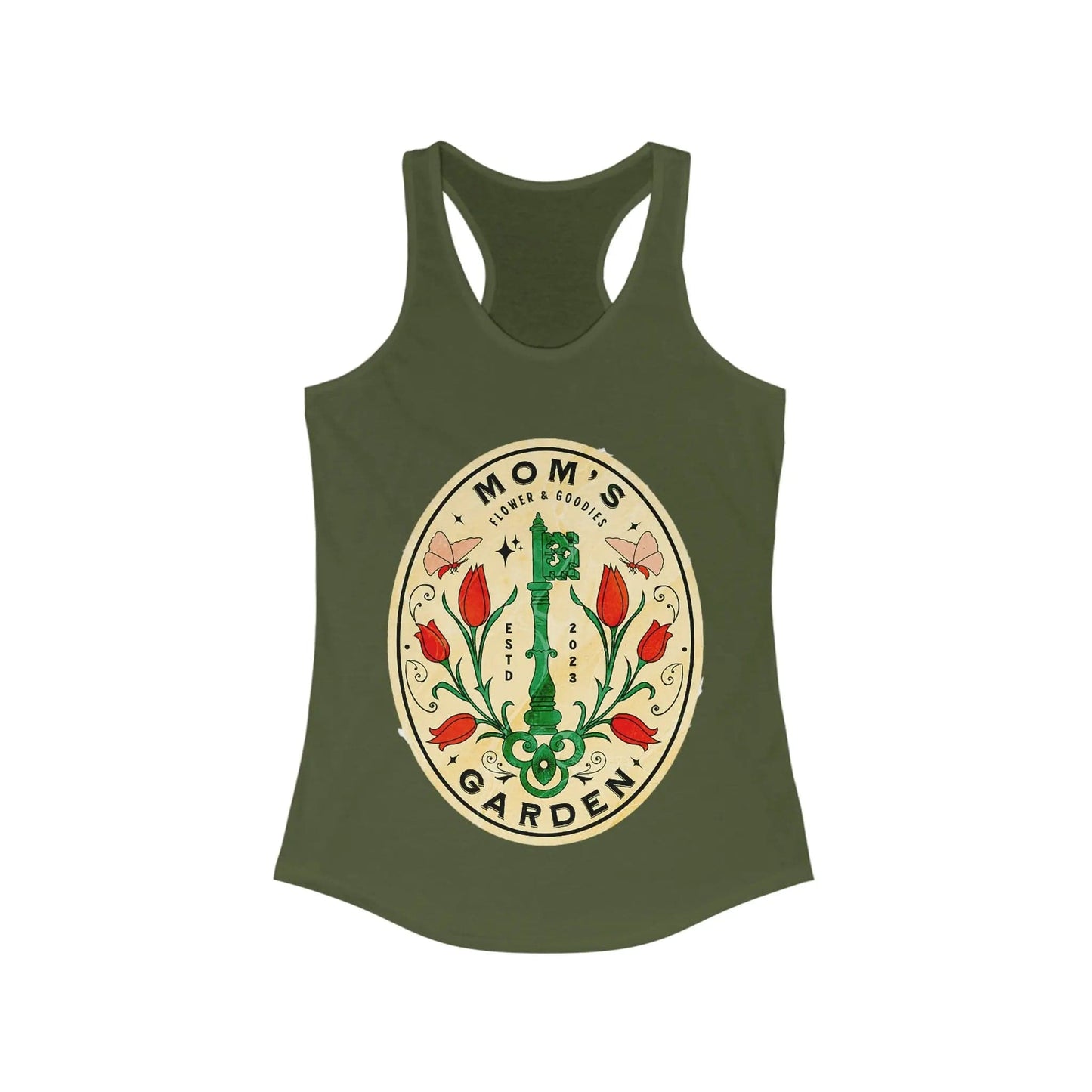 Mom's Garden sign tanktop Women's Ideal Racerback Tank Solid Military Green