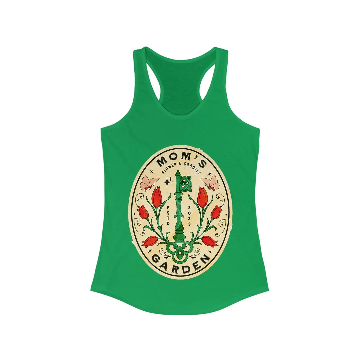 Mom's Garden sign tanktop Women's Ideal Racerback Tank Solid Kelly Green