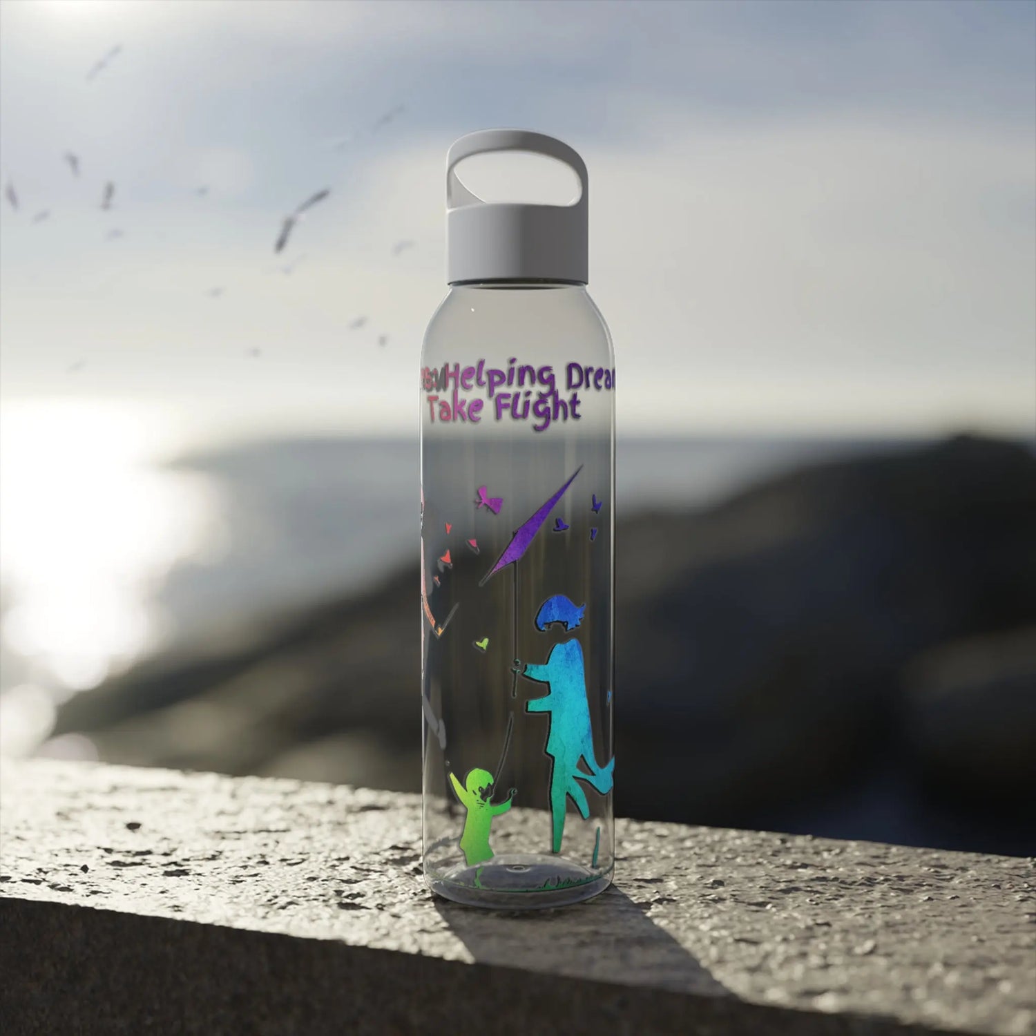 Nannies: Helping Dreams Take Flight Sky Water Bottle Printify