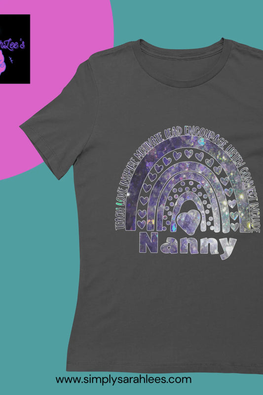 Nanny Inspirational Teaching Purple Shiny Rainbow Women's Softstyle Tee