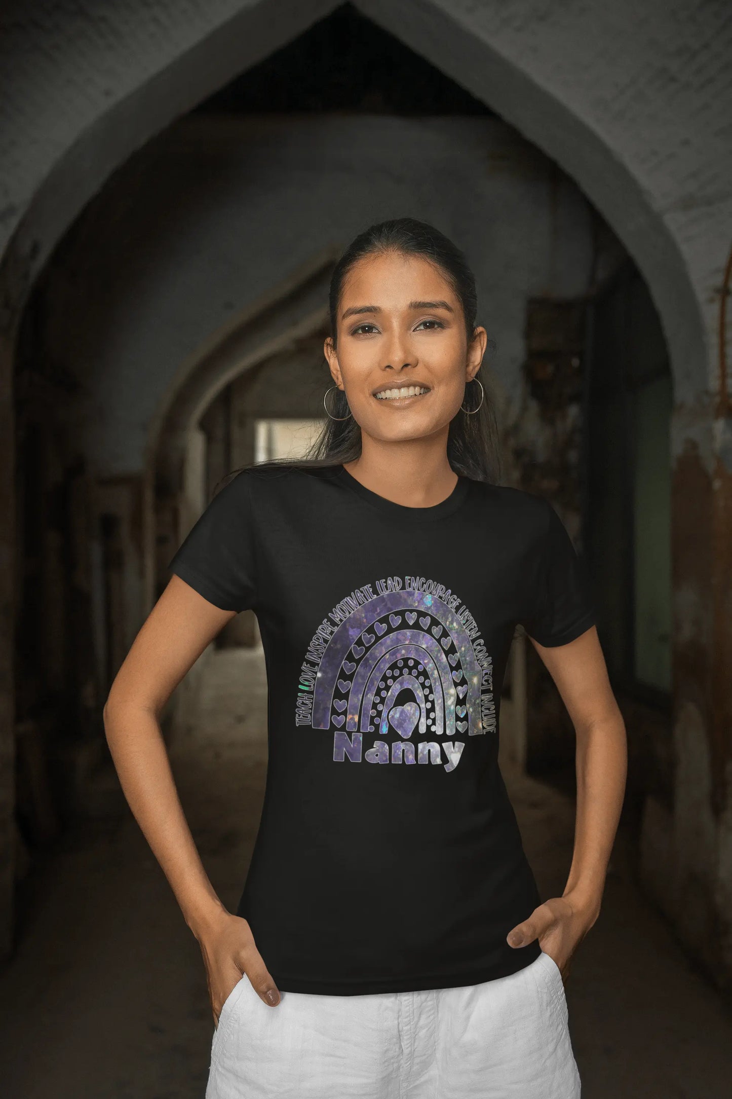 Nanny Inspirational Teaching Purple Shiny Rainbow Women's Softstyle Tee