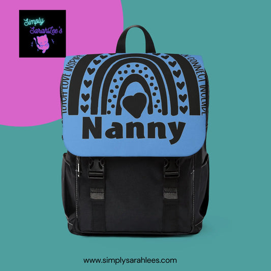 Nanny Rainbow Unisex Casual Shoulder Diaper Bag Backpack in baby blue and black