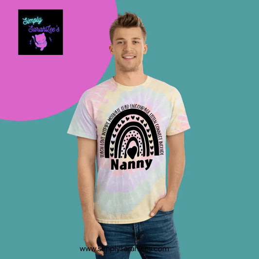 Nanny Teach, Inspirational Rainbow Tie-Dye Tee, Spiral