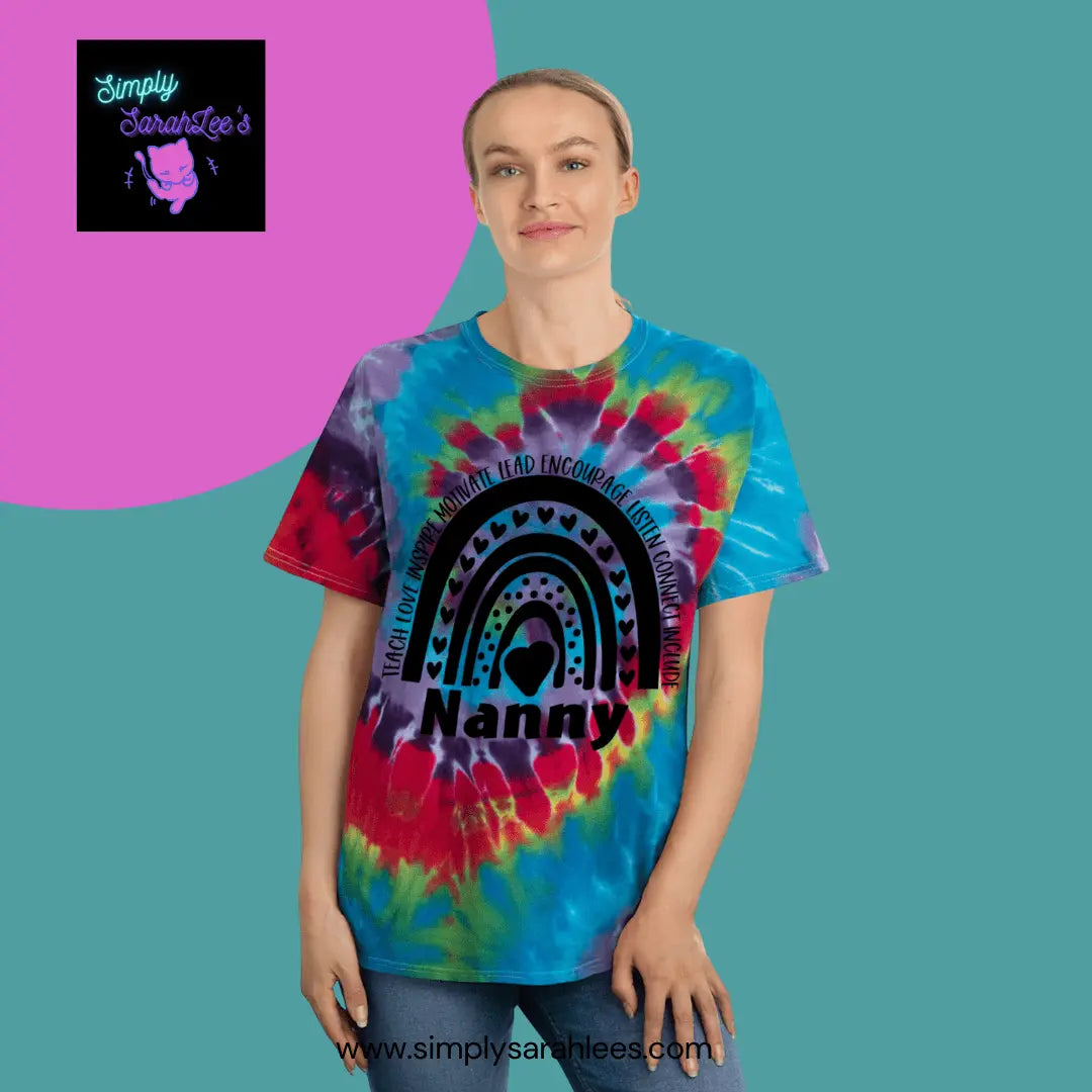 Nanny Teach, Inspirational Rainbow Tie-Dye Tee, Spiral