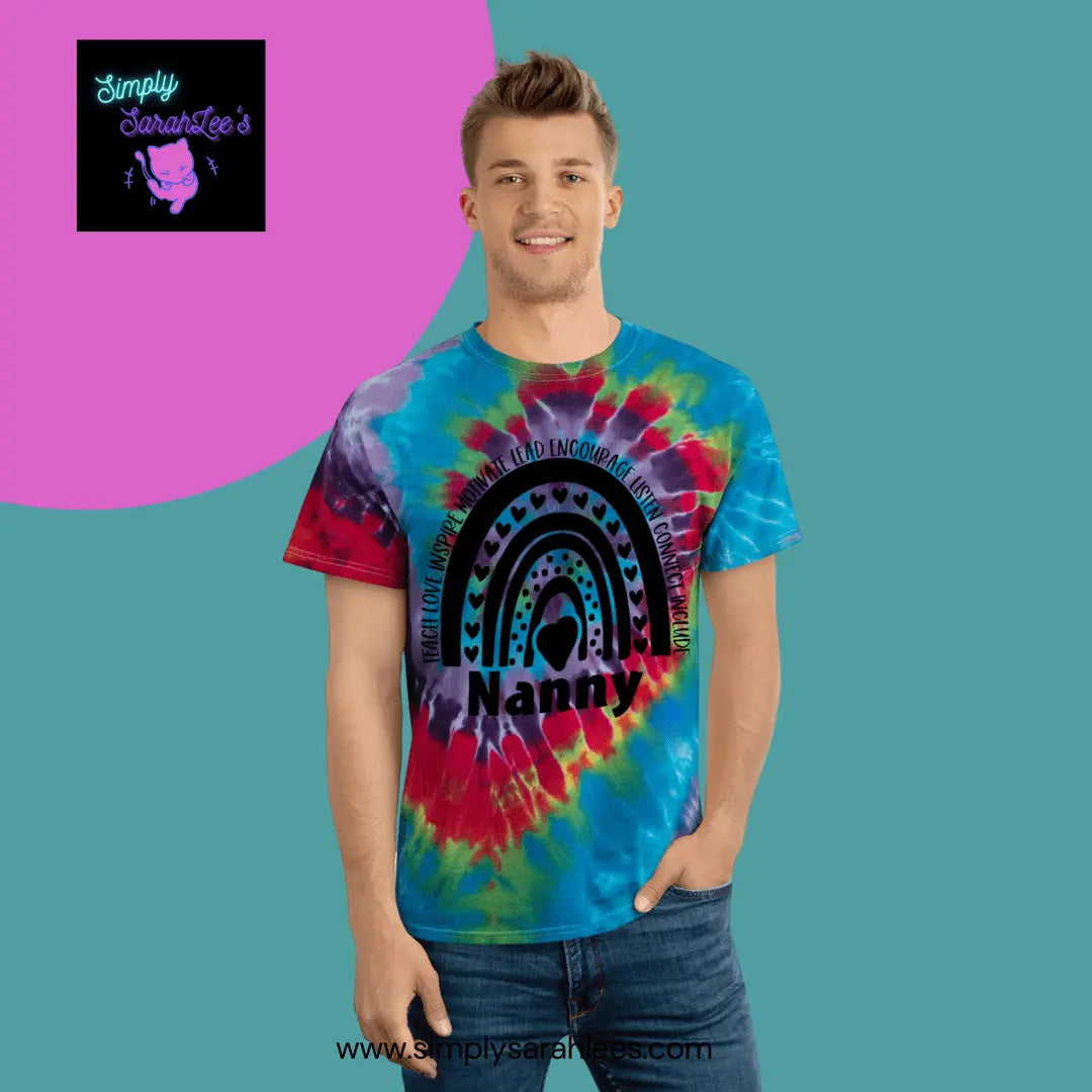 Nanny Teach, Inspirational Rainbow Tie-Dye Tee, Spiral