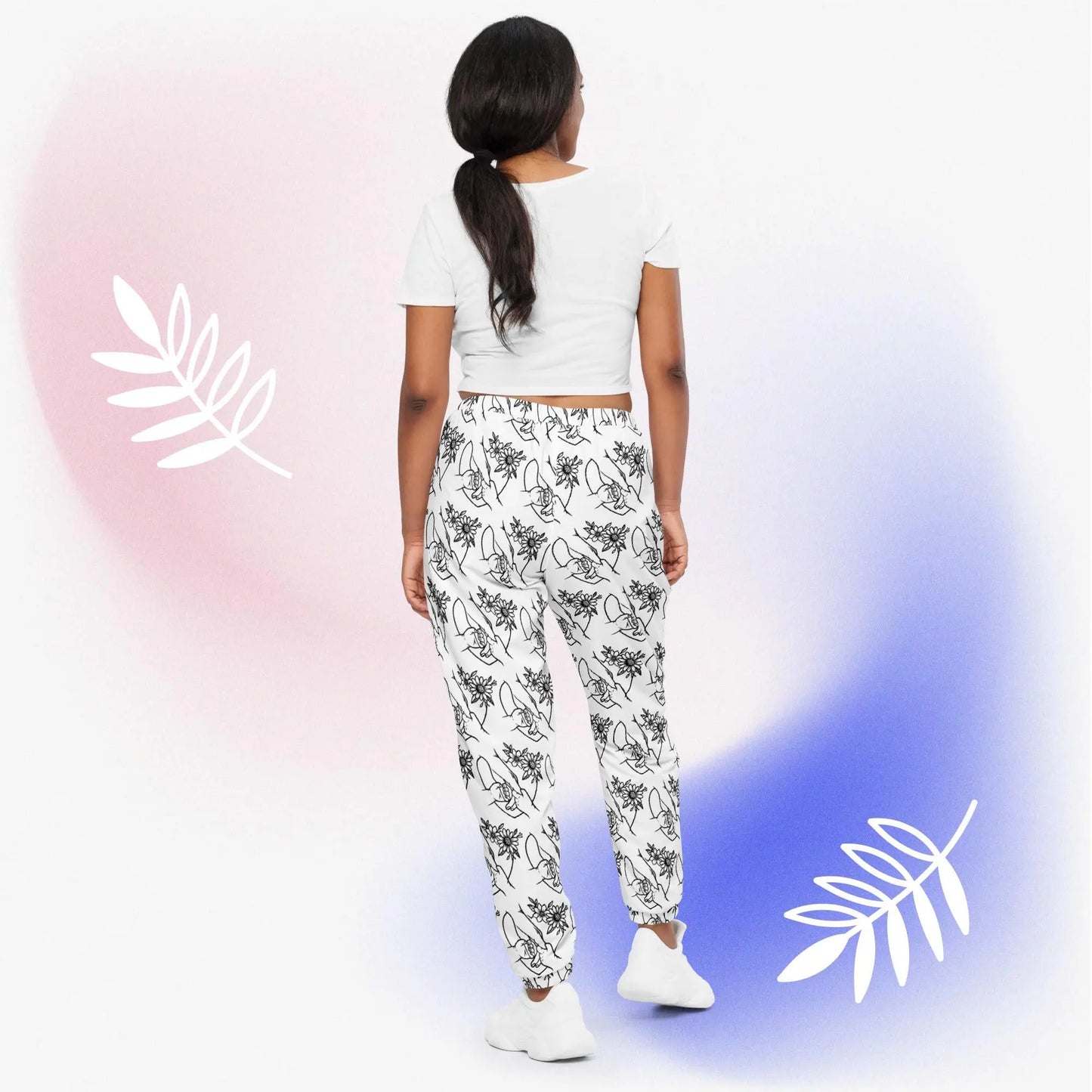 Nanny love 3 Hands with flowers in Black and WhiteUnisex track pants Simply Sarahlee's