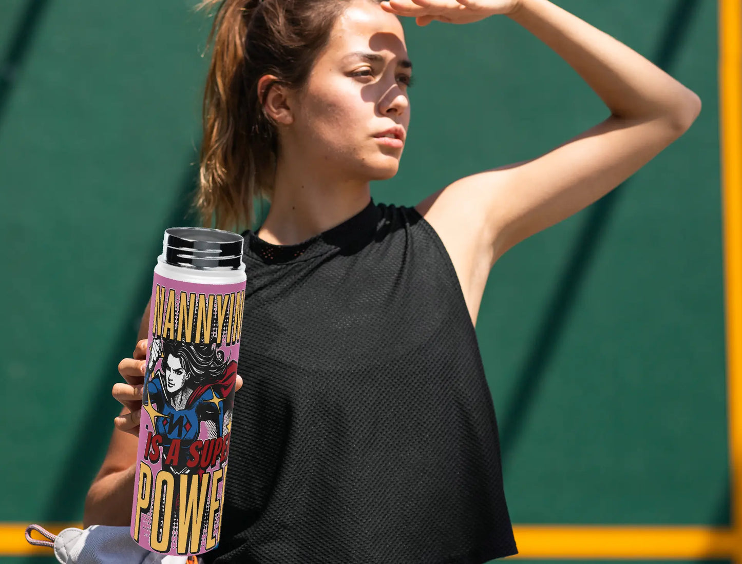 Nannying is a Super Power - Female - Stainless Steel Water Bottle, Standard Lid Printify