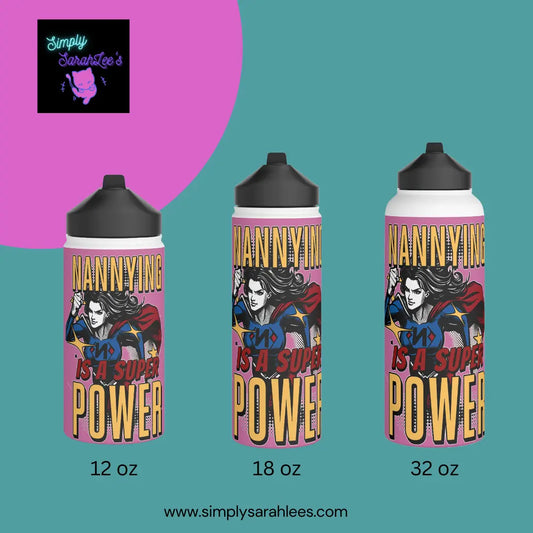 Nannying is a Super Power - Female - Stainless Steel Water Bottle, Standard Lid Printify