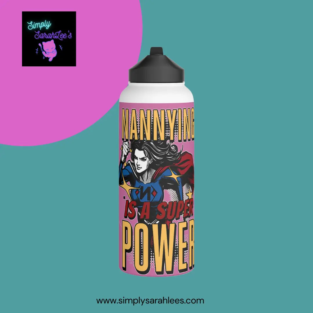 Nannying is a Super Power - Female - Stainless Steel Water Bottle, Standard Lid Printify