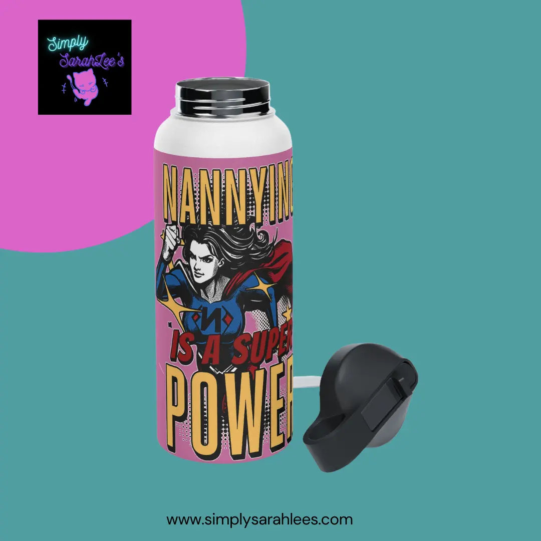 Nannying is a Super Power - Female - Stainless Steel Water Bottle, Standard Lid Printify