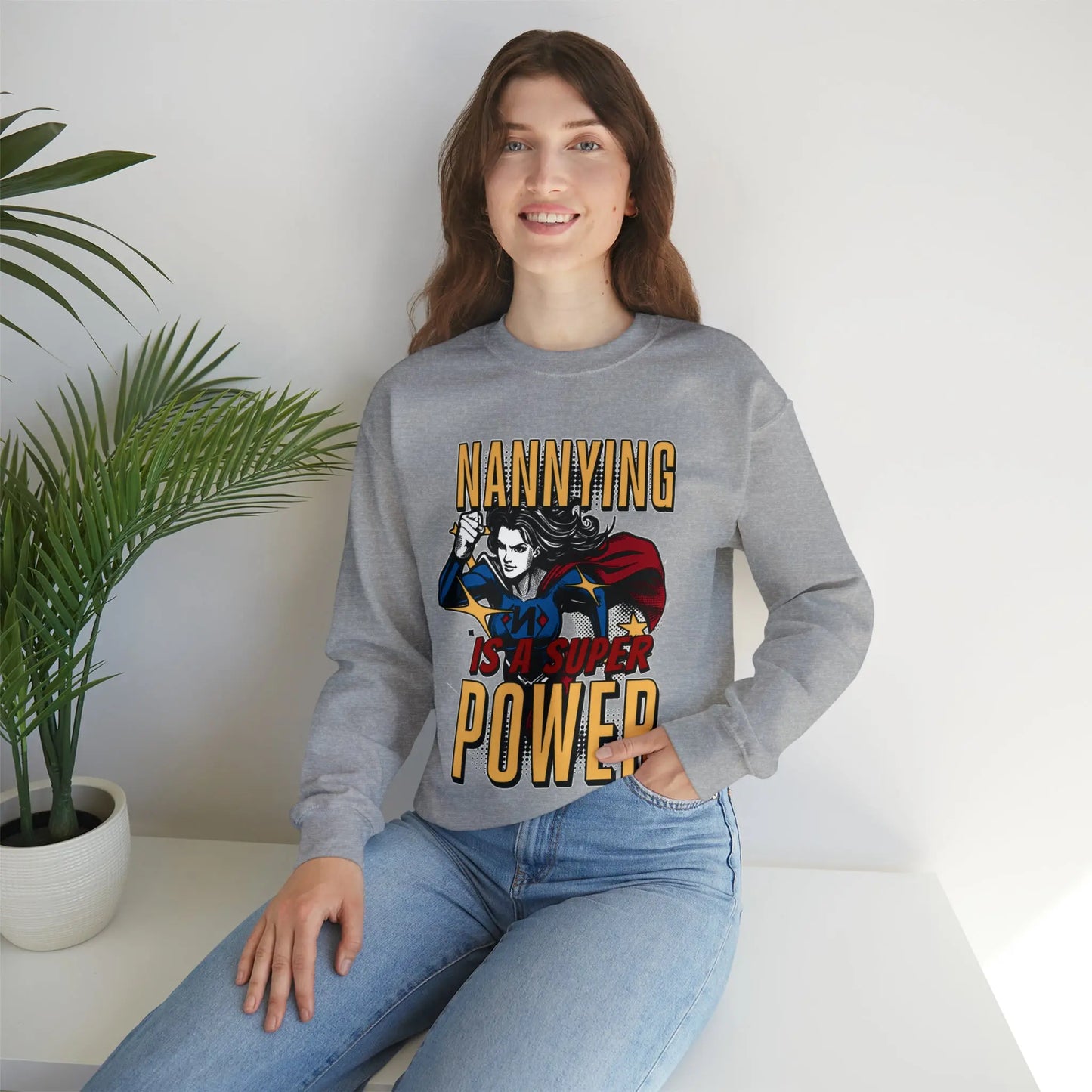 Nannying is a Super Power -Female - Unisex Heavy Blend™ Crewneck Sweatshirt Printify