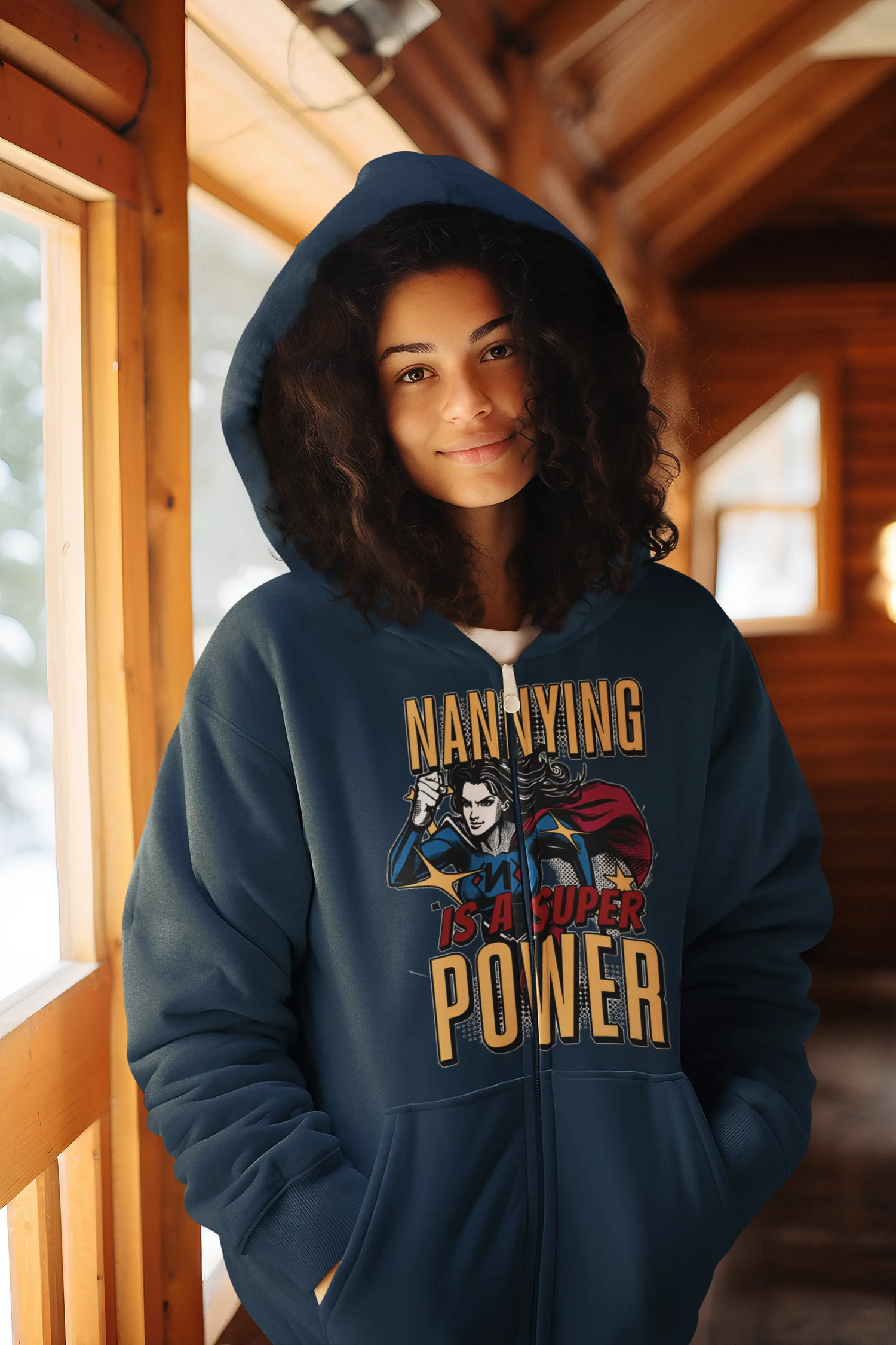 Nannying is a Super Power - Female - Unisex Heavy Blend™ Full Zip Hooded Sweatshirt (1 sided) Printify