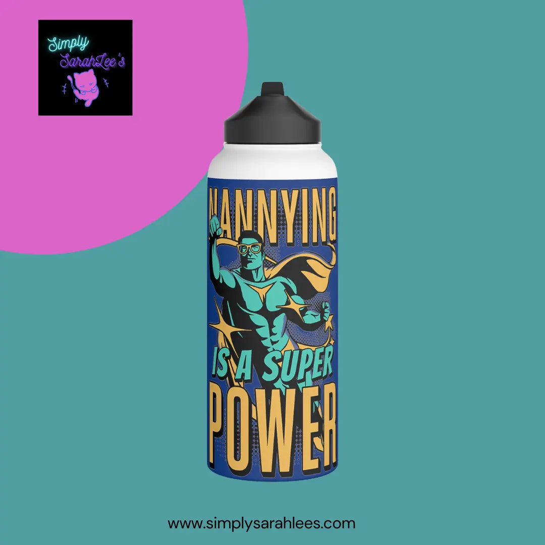 Nannying is a Super Power - Male - Stainless Steel Water Bottle, Standard Lid Printify