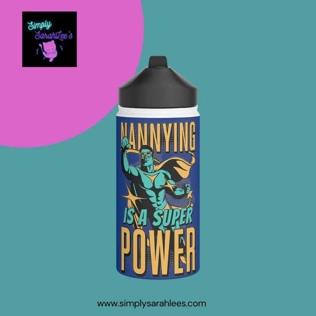 Nannying is a Super Power - Male - Stainless Steel Water Bottle, Standard Lid Printify