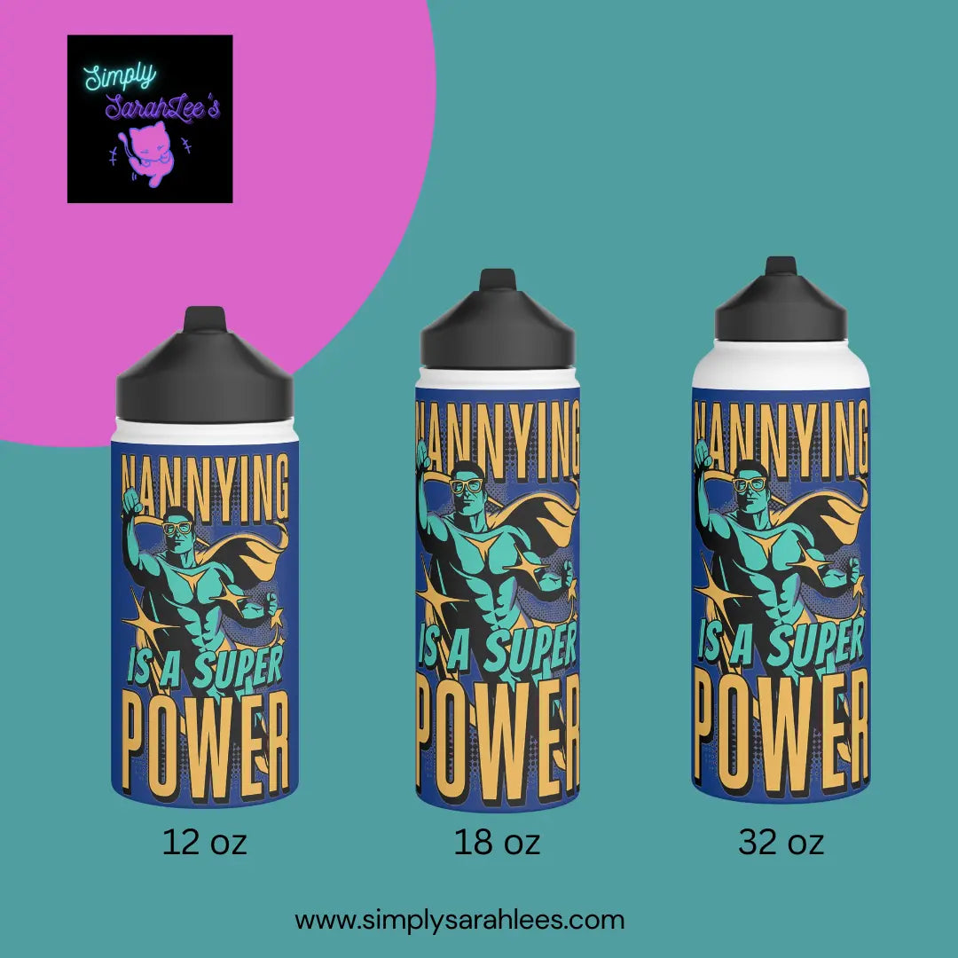 Nannying is a Super Power - Male - Stainless Steel Water Bottle, Standard Lid Printify