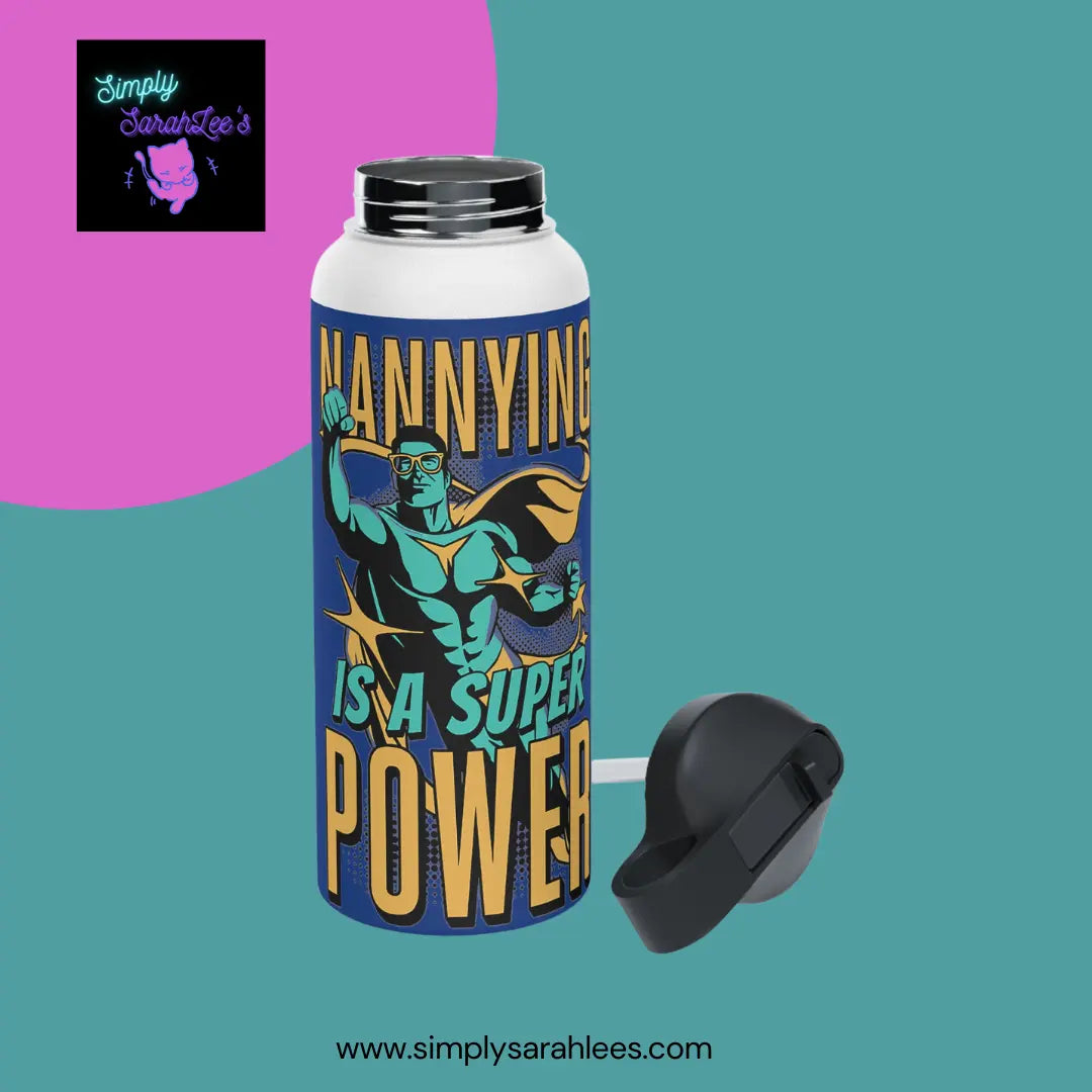 Nannying is a Super Power - Male - Stainless Steel Water Bottle, Standard Lid Printify