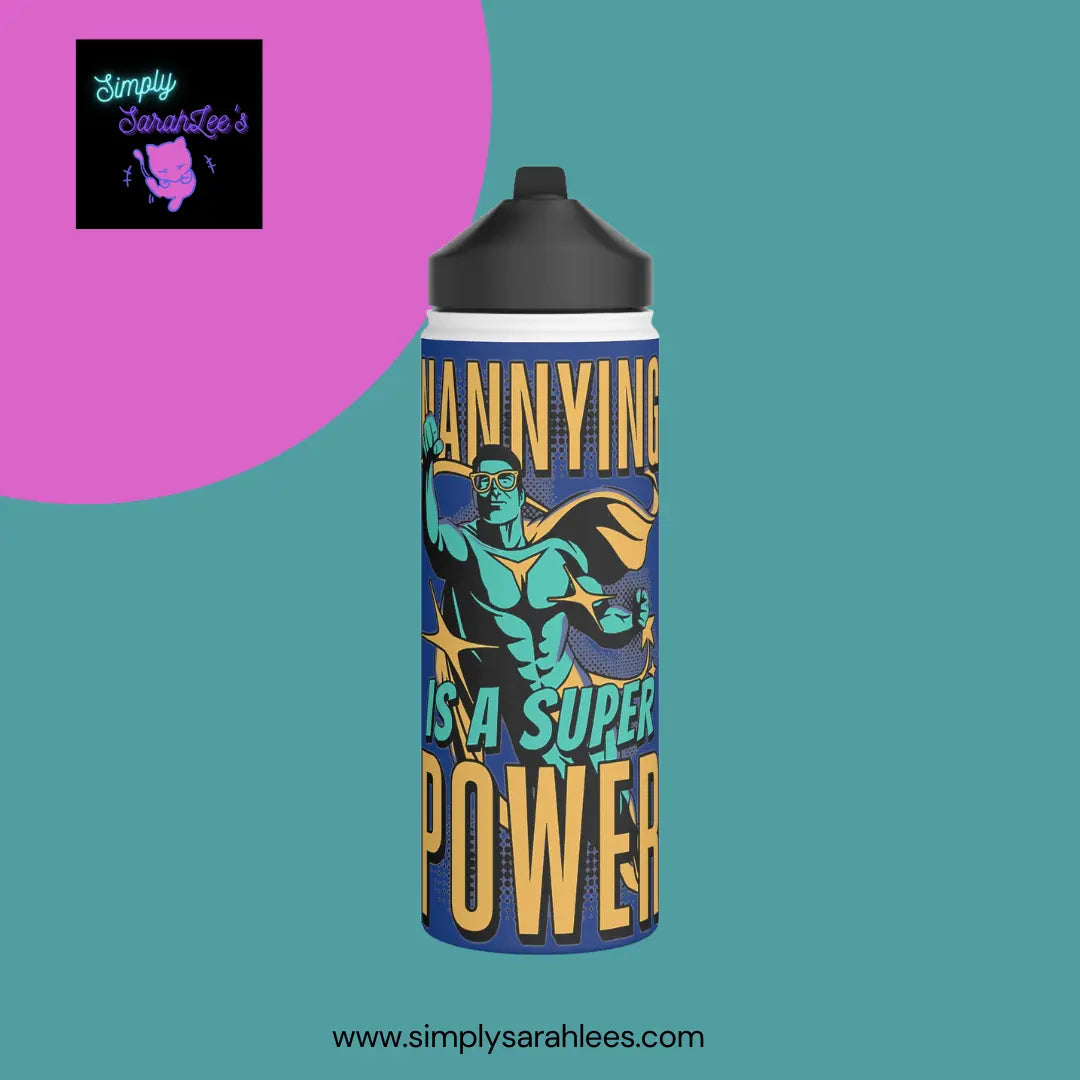 Nannying is a Super Power - Male - Stainless Steel Water Bottle, Standard Lid Printify