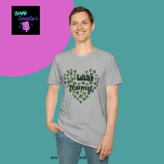 One Lucky Nanny Heart Shamrock Unisex Softstyle T-Shirt Printify