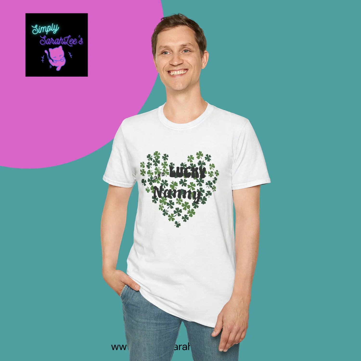 One Lucky Nanny Heart Shamrock Unisex Softstyle T-Shirt Printify