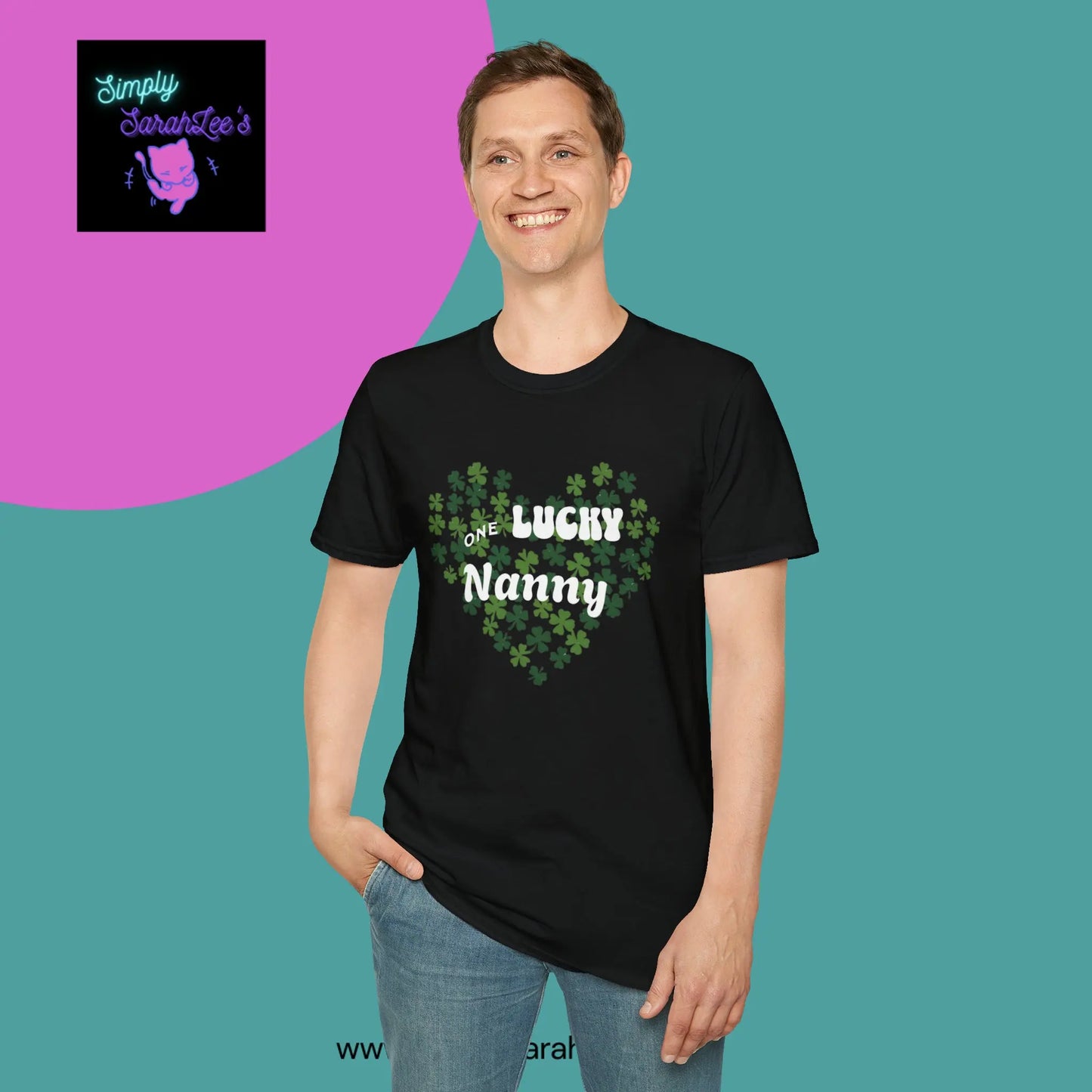 One Lucky Nanny Heart Shamrock Unisex Softstyle T-Shirt Printify