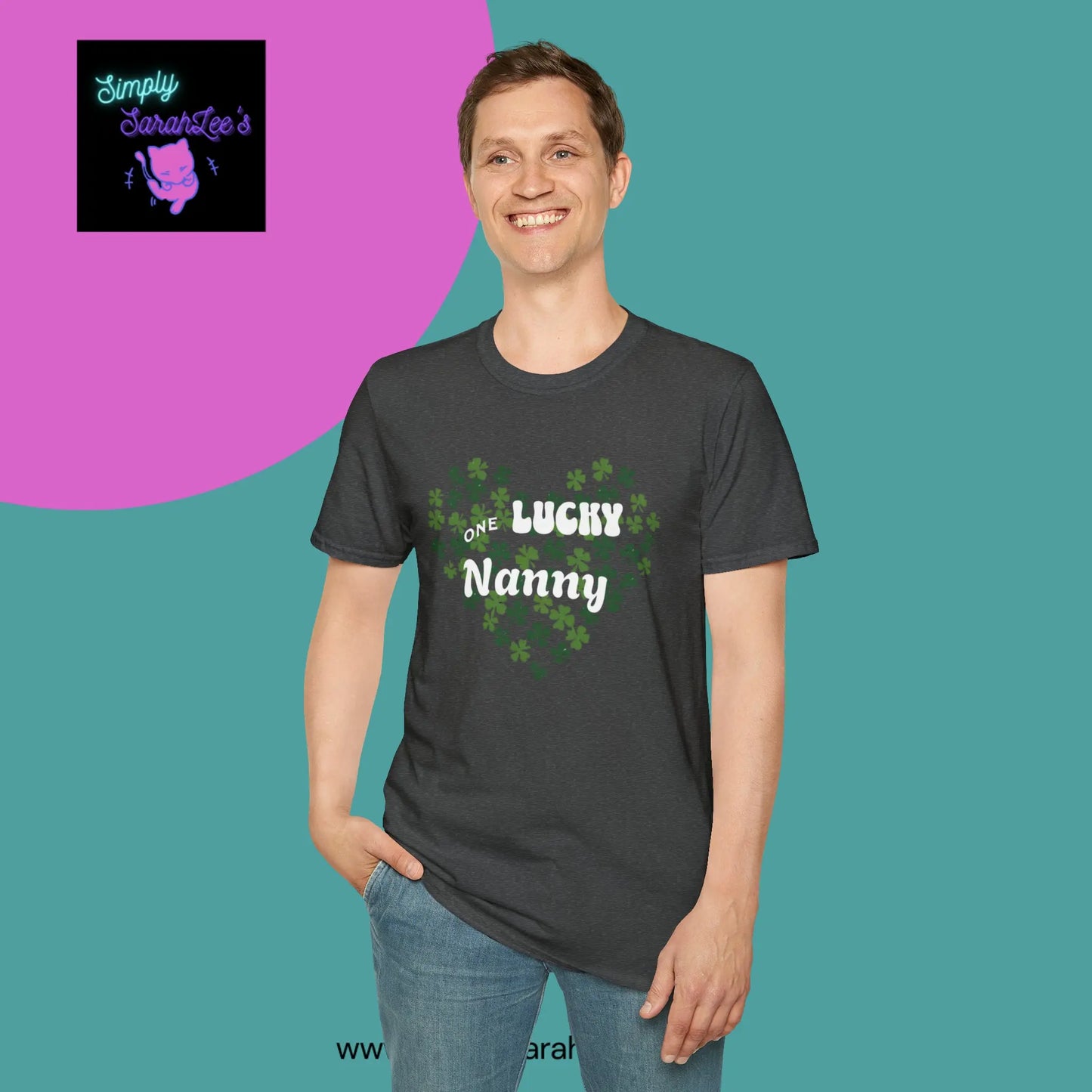 One Lucky Nanny Heart Shamrock Unisex Softstyle T-Shirt Printify