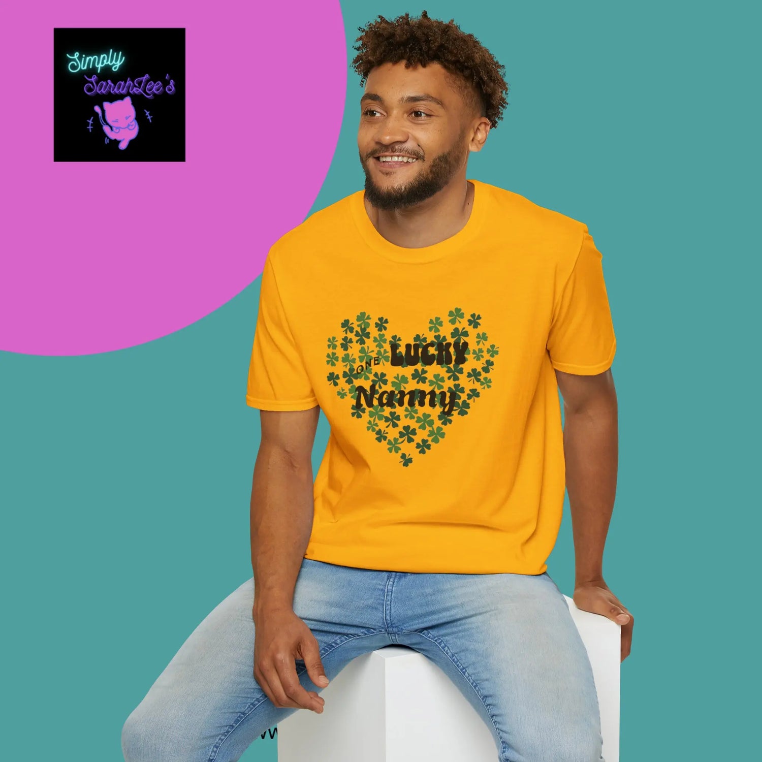 One Lucky Nanny Heart Shamrock Unisex Softstyle T-Shirt Printify