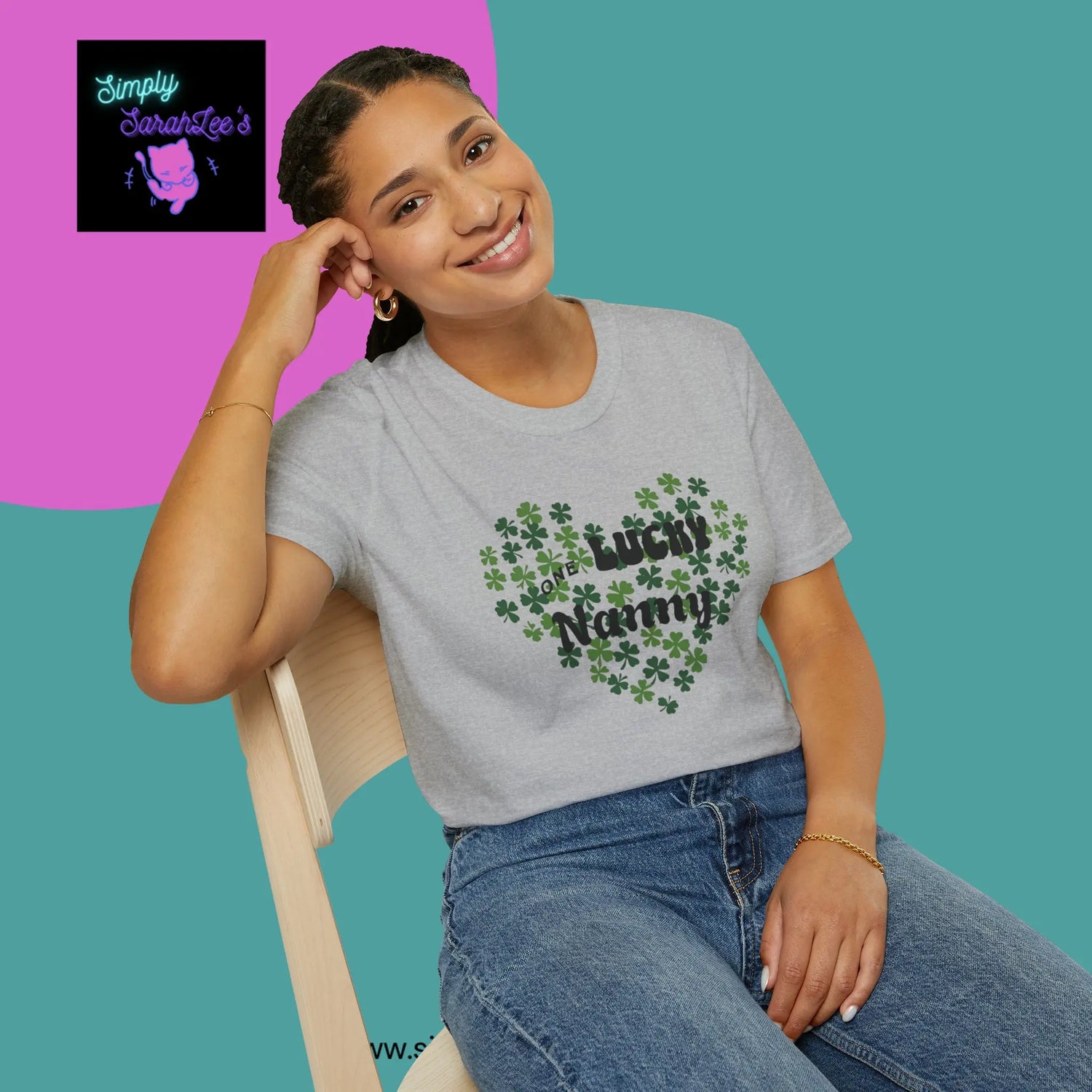 One Lucky Nanny Heart Shamrock Unisex Softstyle T-Shirt Printify