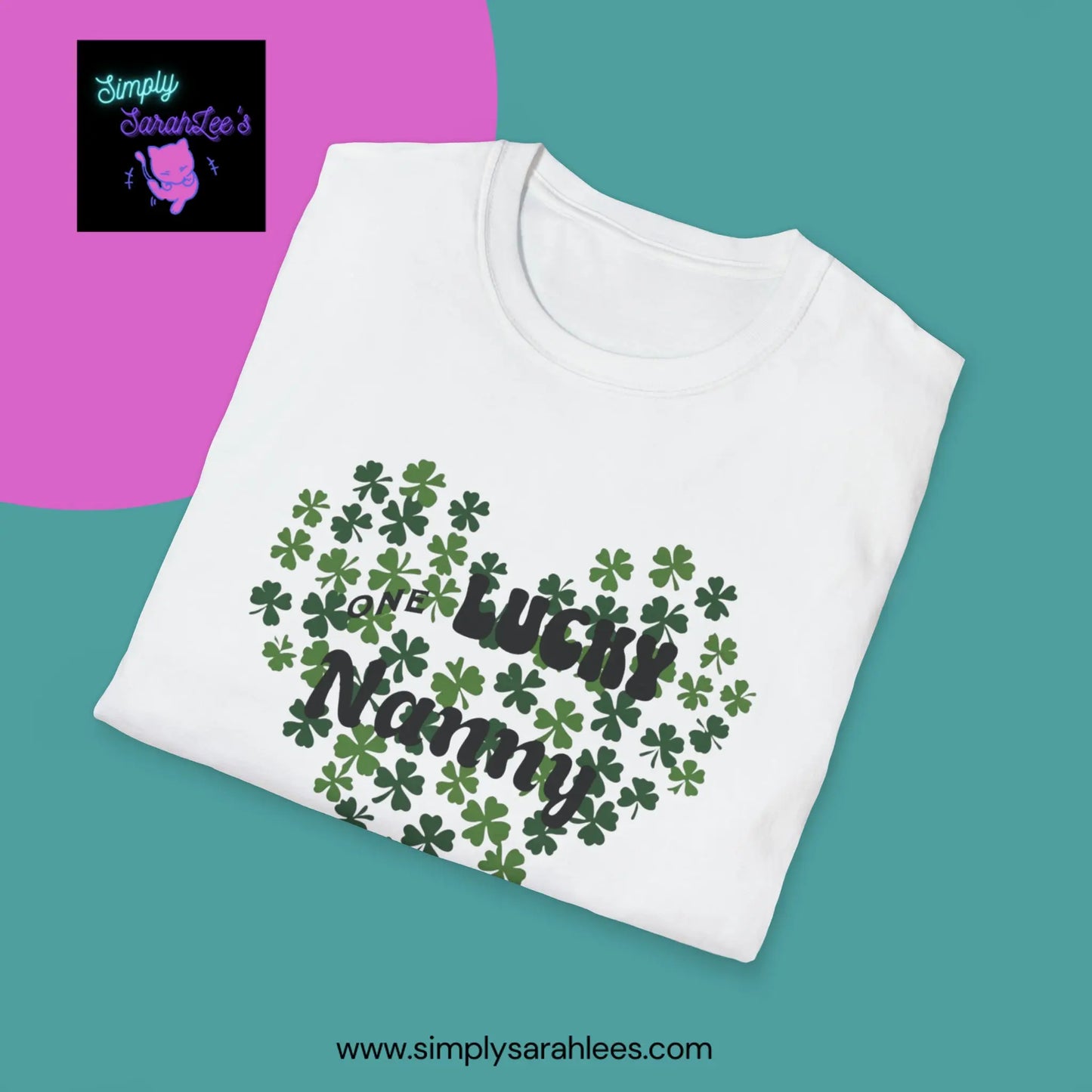 One Lucky Nanny Heart Shamrock Unisex Softstyle T-Shirt Printify