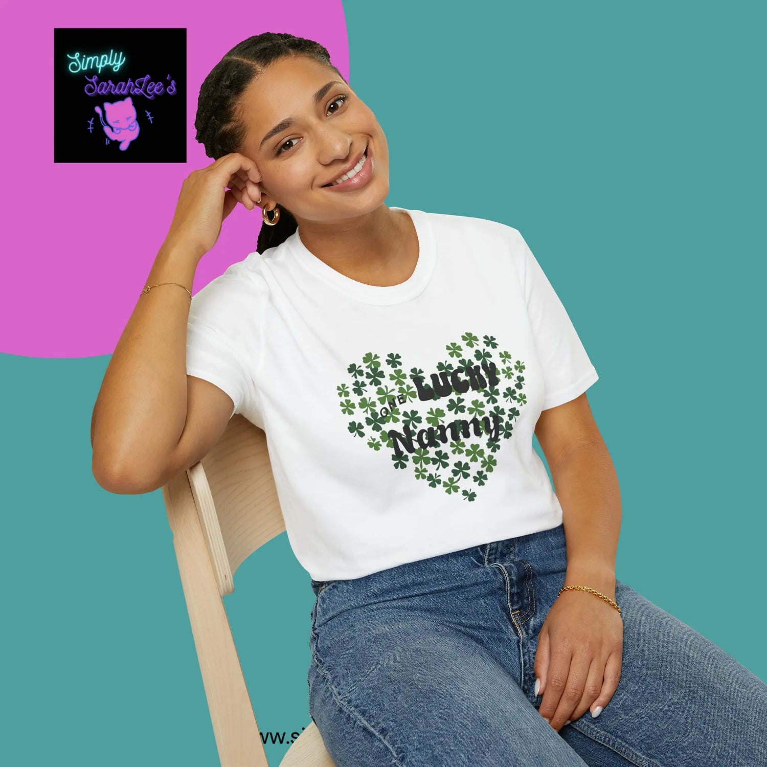 One Lucky Nanny Heart Shamrock Unisex Softstyle T-Shirt Printify