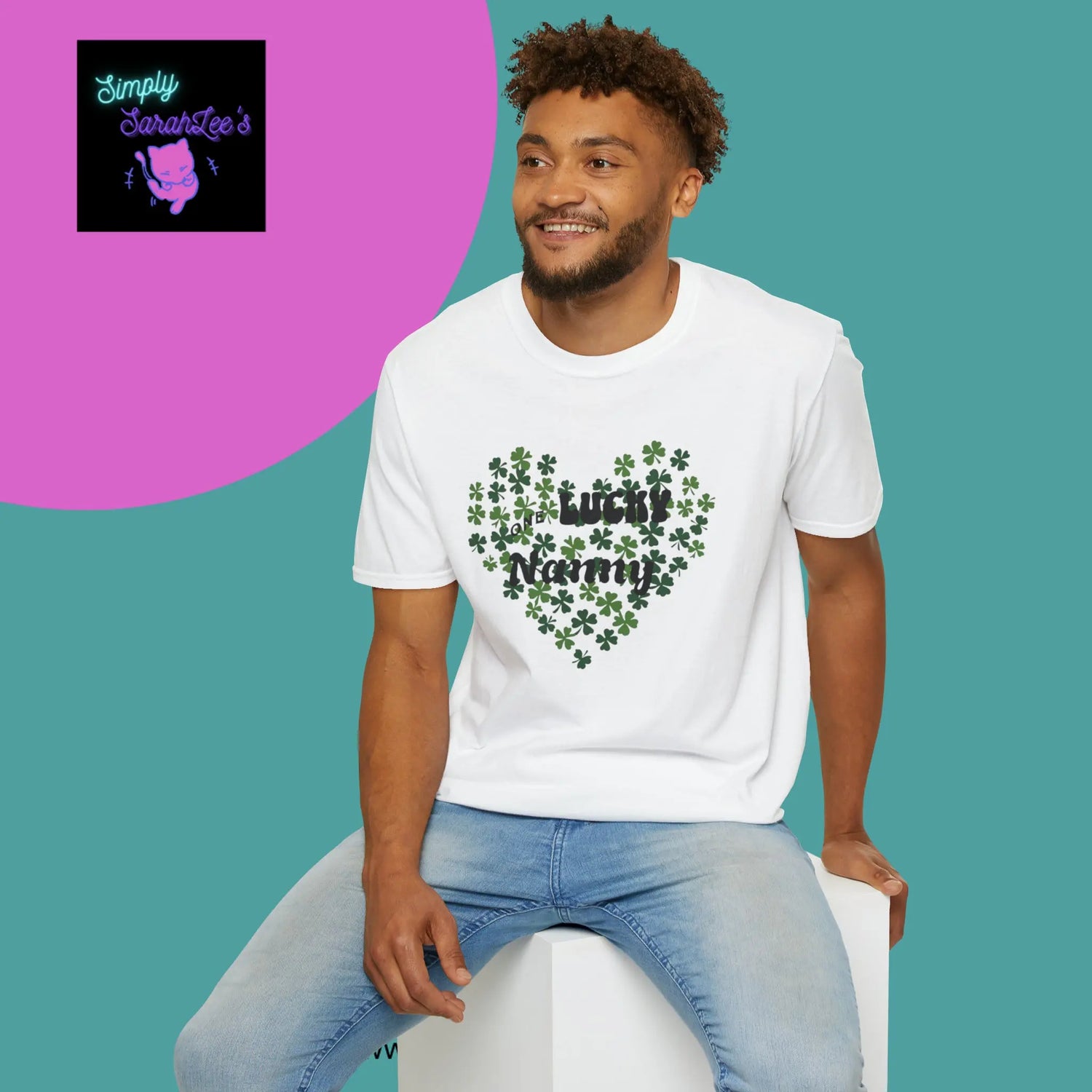 One Lucky Nanny Heart Shamrock Unisex Softstyle T-Shirt Printify