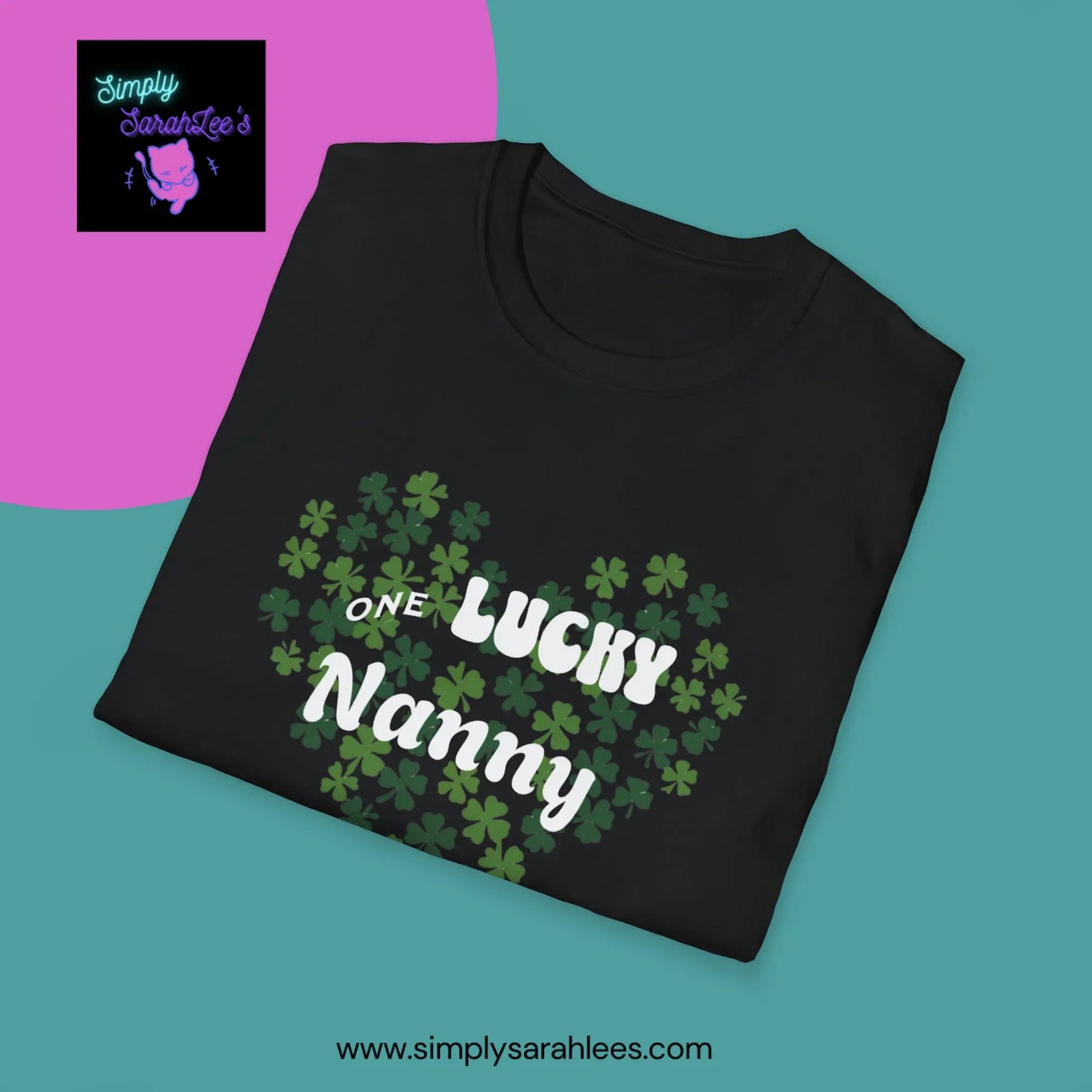 One Lucky Nanny Heart Shamrock Unisex Softstyle T-Shirt Printify