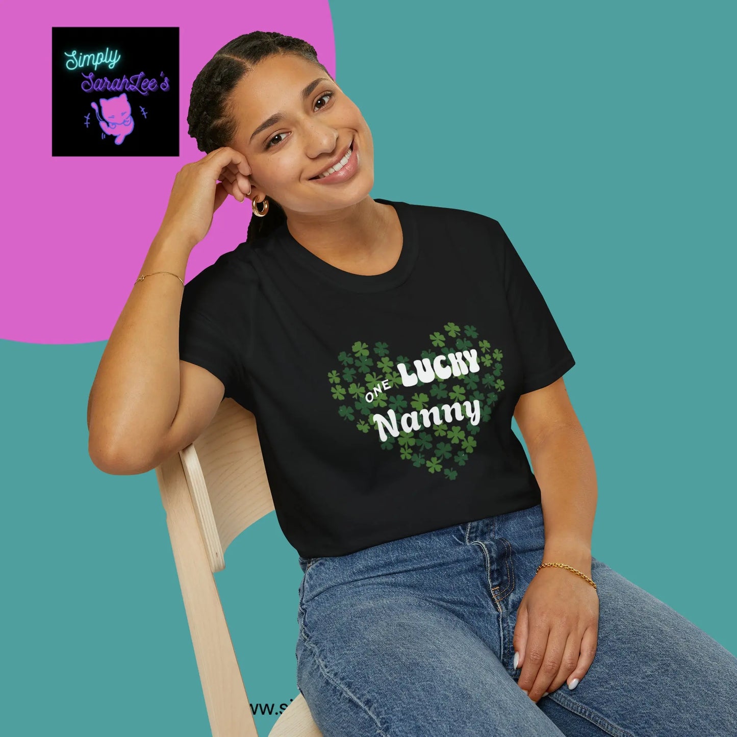 One Lucky Nanny Heart Shamrock Unisex Softstyle T-Shirt Printify