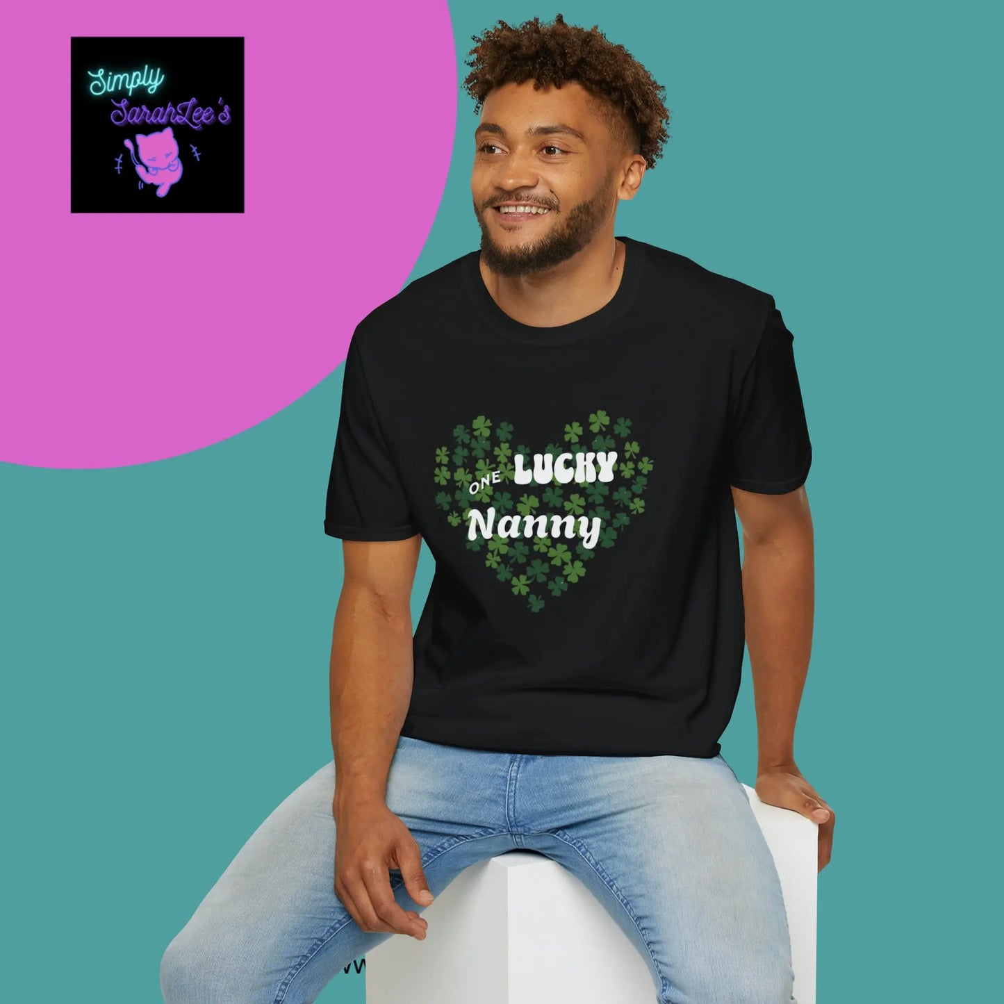 One Lucky Nanny Heart Shamrock Unisex Softstyle T-Shirt Printify