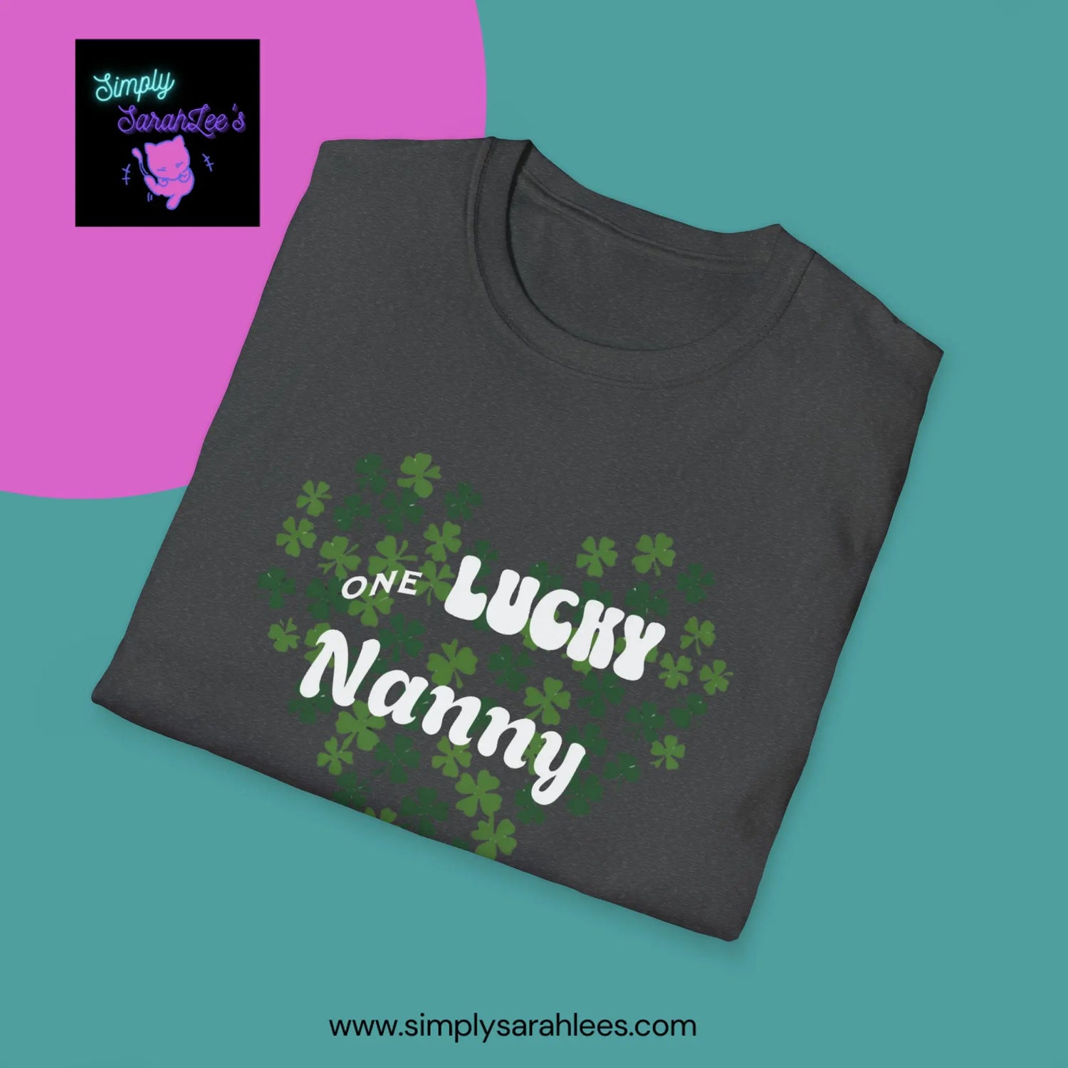 One Lucky Nanny Heart Shamrock Unisex Softstyle T-Shirt Printify