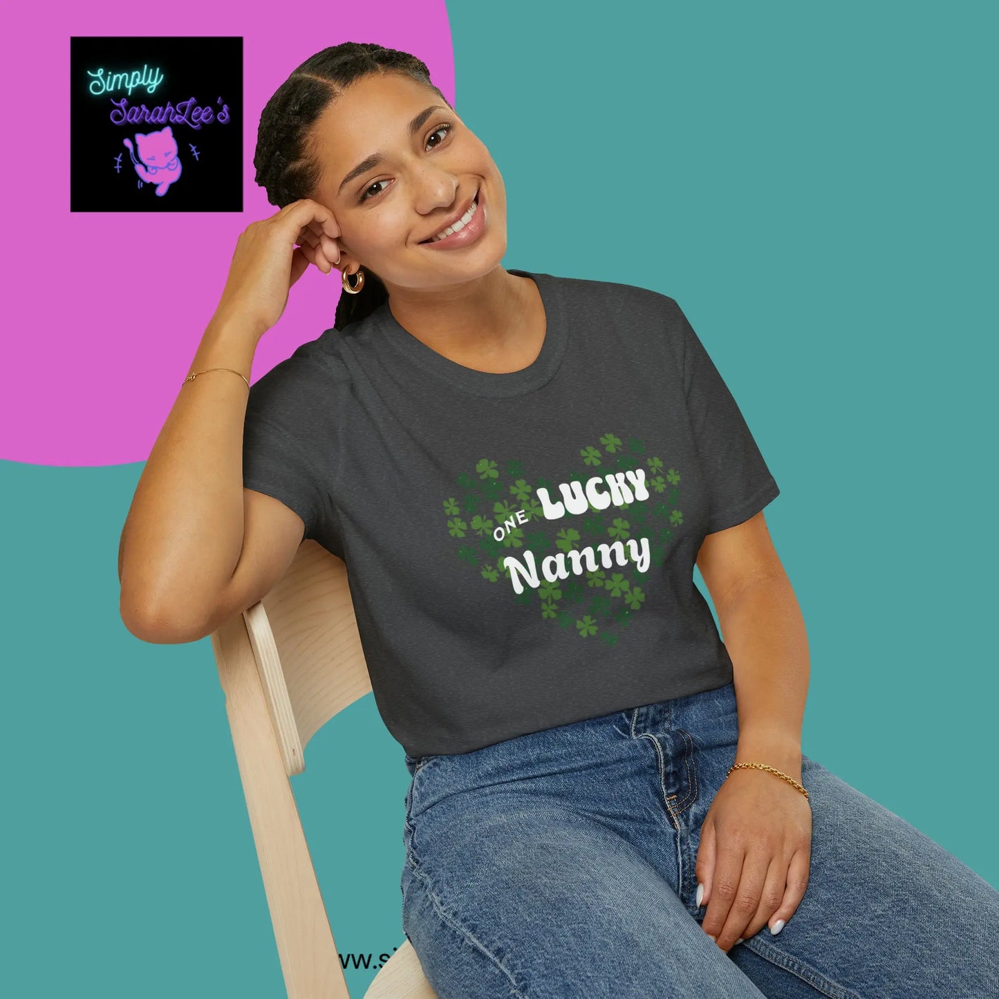 One Lucky Nanny Heart Shamrock Unisex Softstyle T-Shirt Printify