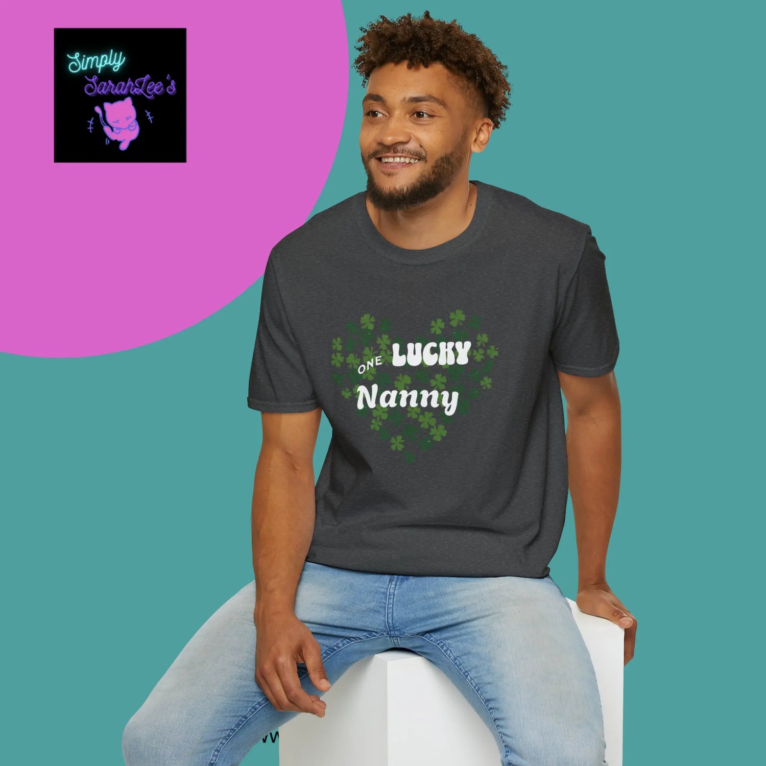 One Lucky Nanny Heart Shamrock Unisex Softstyle T-Shirt Printify